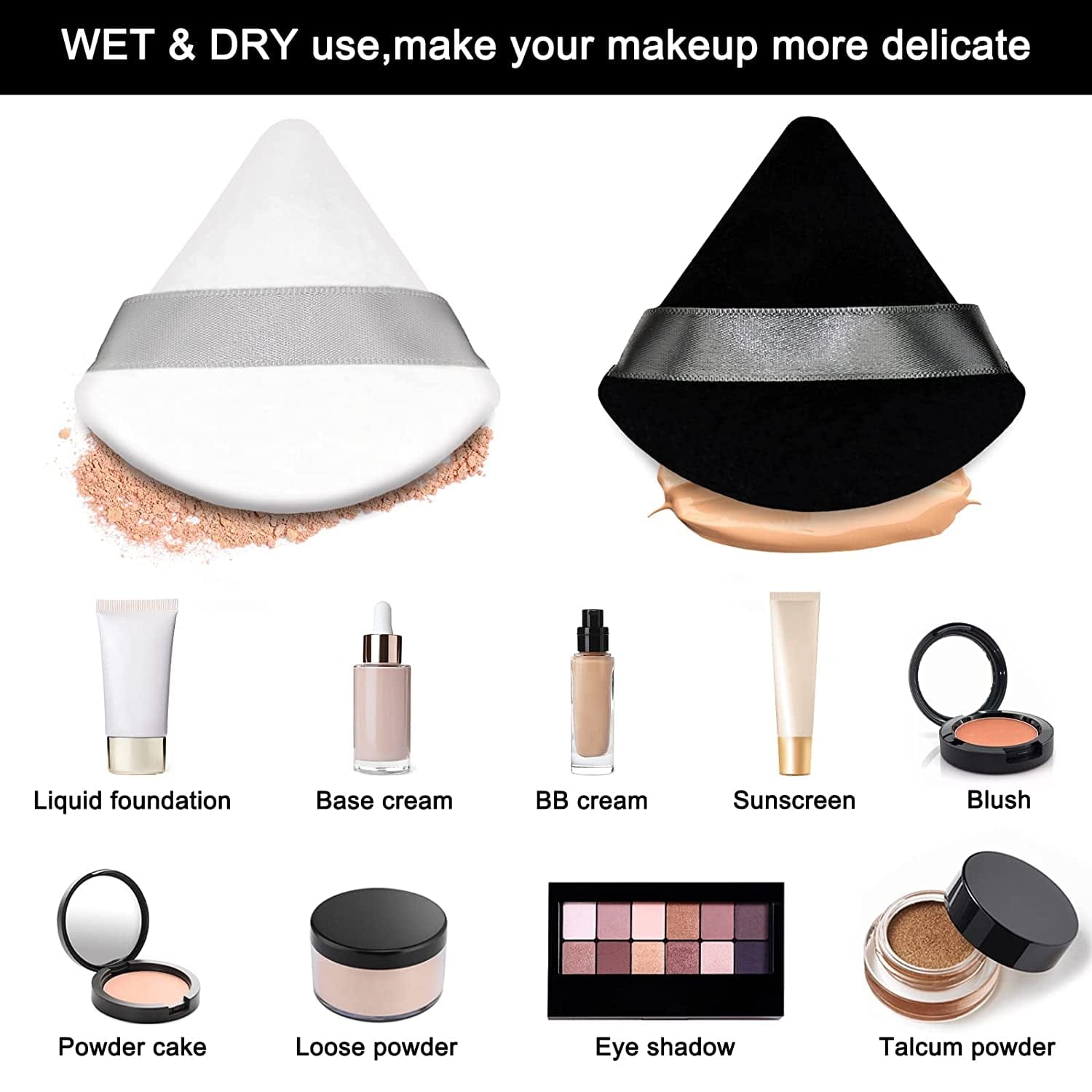 12 Pieces Cosmetic Powder Puff,2.76 Inch Portable Soft Sponge Setting Face Puffs,Triangle Velvet Powder Puff with Ribbon Band Handle for Loose Powder Body Powder Makeup Tool Health & Beauty > Personal Care > Cosmetics > Cosmetic Tools > Makeup Tools Scartink