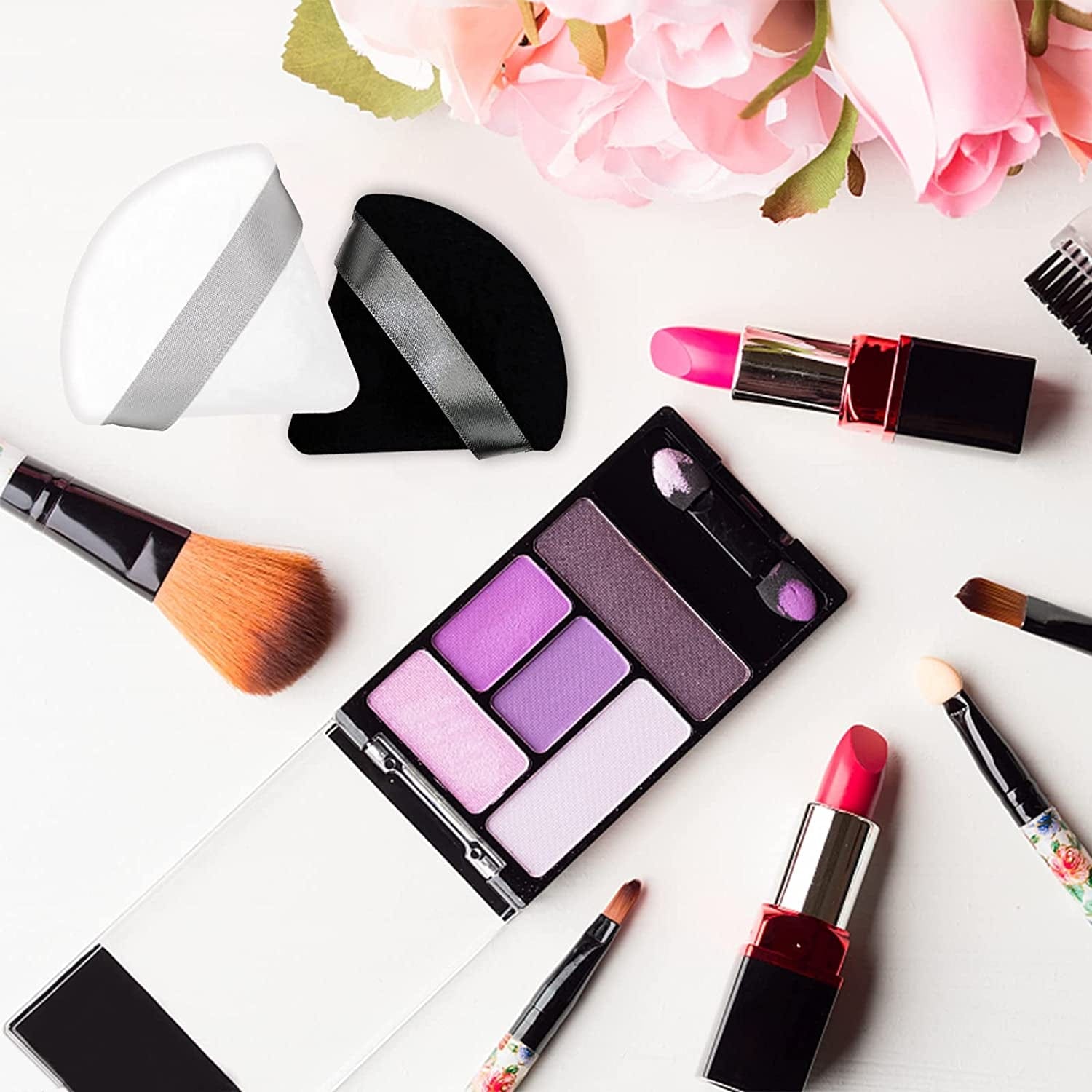 12 Pieces Cosmetic Powder Puff,2.76 Inch Portable Soft Sponge Setting Face Puffs,Triangle Velvet Powder Puff with Ribbon Band Handle for Loose Powder Body Powder Makeup Tool Health & Beauty > Personal Care > Cosmetics > Cosmetic Tools > Makeup Tools Scartink