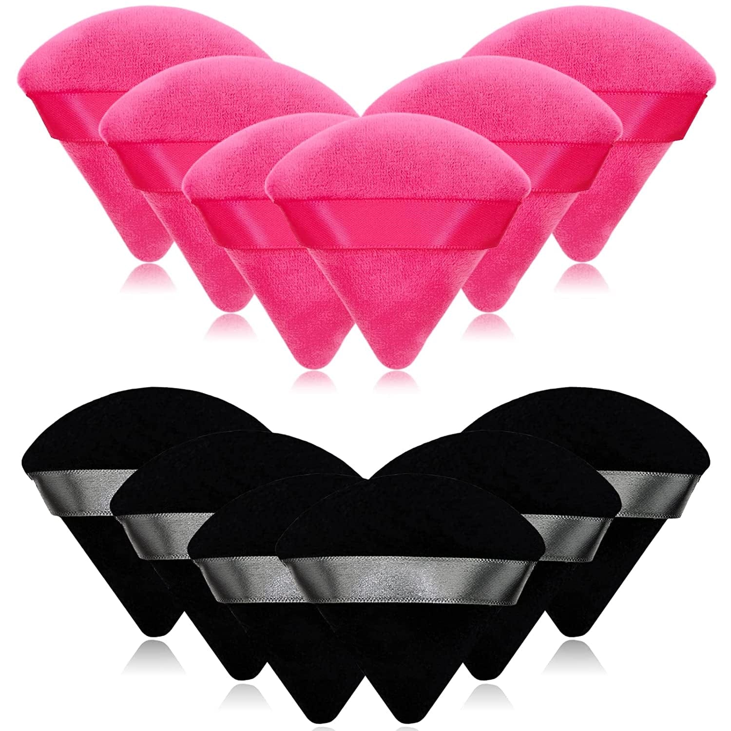 12 Pieces Cosmetic Powder Puff,2.76 Inch Portable Soft Sponge Setting Face Puffs,Triangle Velvet Powder Puff with Ribbon Band Handle for Loose Powder Body Powder Makeup Tool Health & Beauty > Personal Care > Cosmetics > Cosmetic Tools > Makeup Tools Scartink Black and Rose Red