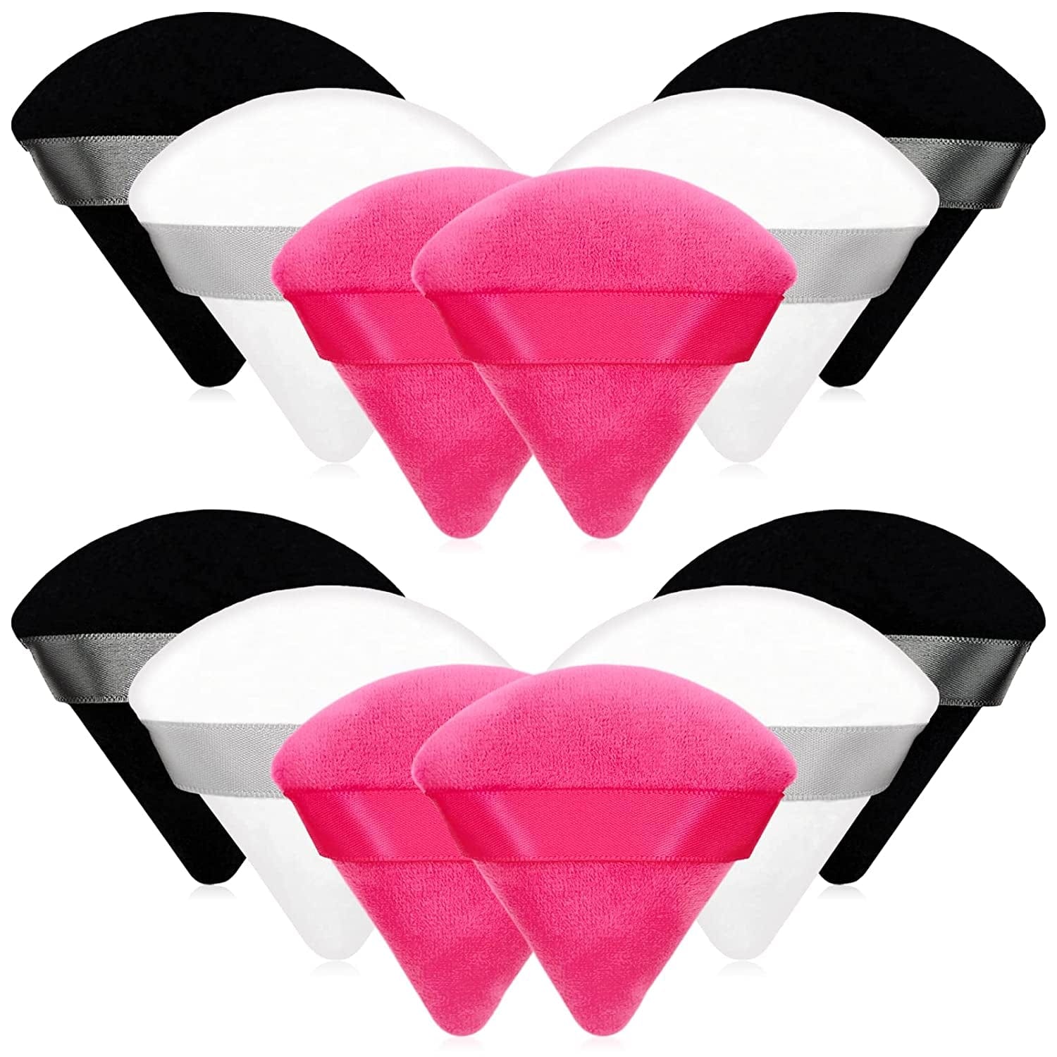 12 Pieces Cosmetic Powder Puff,2.76 Inch Portable Soft Sponge Setting Face Puffs,Triangle Velvet Powder Puff with Ribbon Band Handle for Loose Powder Body Powder Makeup Tool Health & Beauty > Personal Care > Cosmetics > Cosmetic Tools > Makeup Tools Scartink Black,White,Rose Red