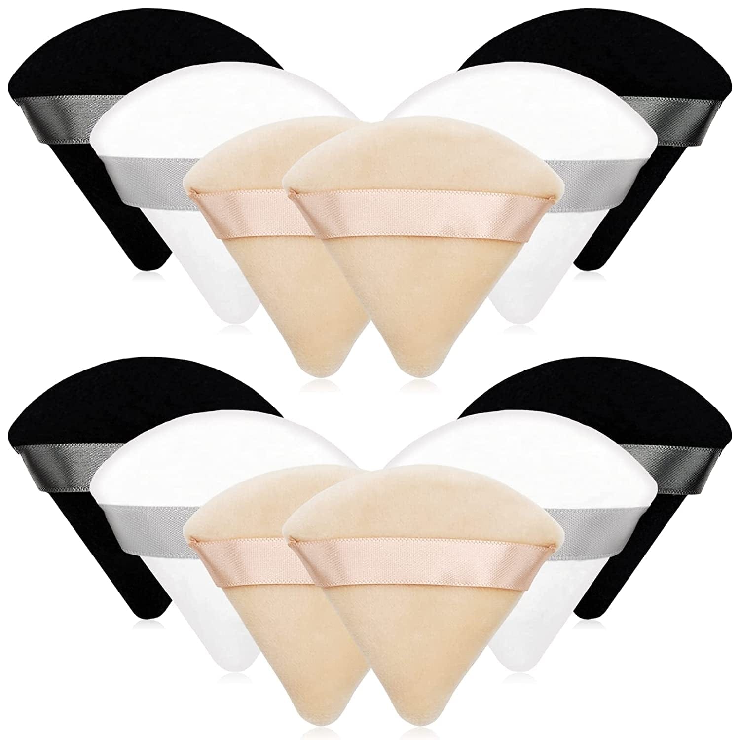12 Pieces Cosmetic Powder Puff,2.76 Inch Portable Soft Sponge Setting Face Puffs,Triangle Velvet Powder Puff with Ribbon Band Handle for Loose Powder Body Powder Makeup Tool Health & Beauty > Personal Care > Cosmetics > Cosmetic Tools > Makeup Tools Scartink Black,White,Nude