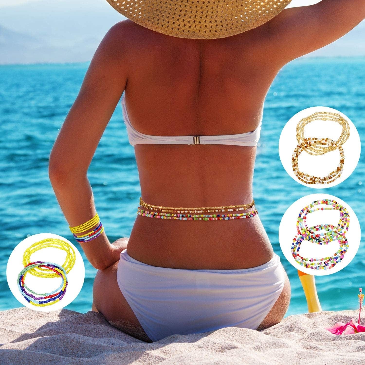 12 Pieces Elastic Waist Bead Chains Summer Body Chains Colorful Belly Beads African Bikini Jewelry Chains for Women and Girls Apparel & Accessories > Jewelry > Body Jewelry Norme