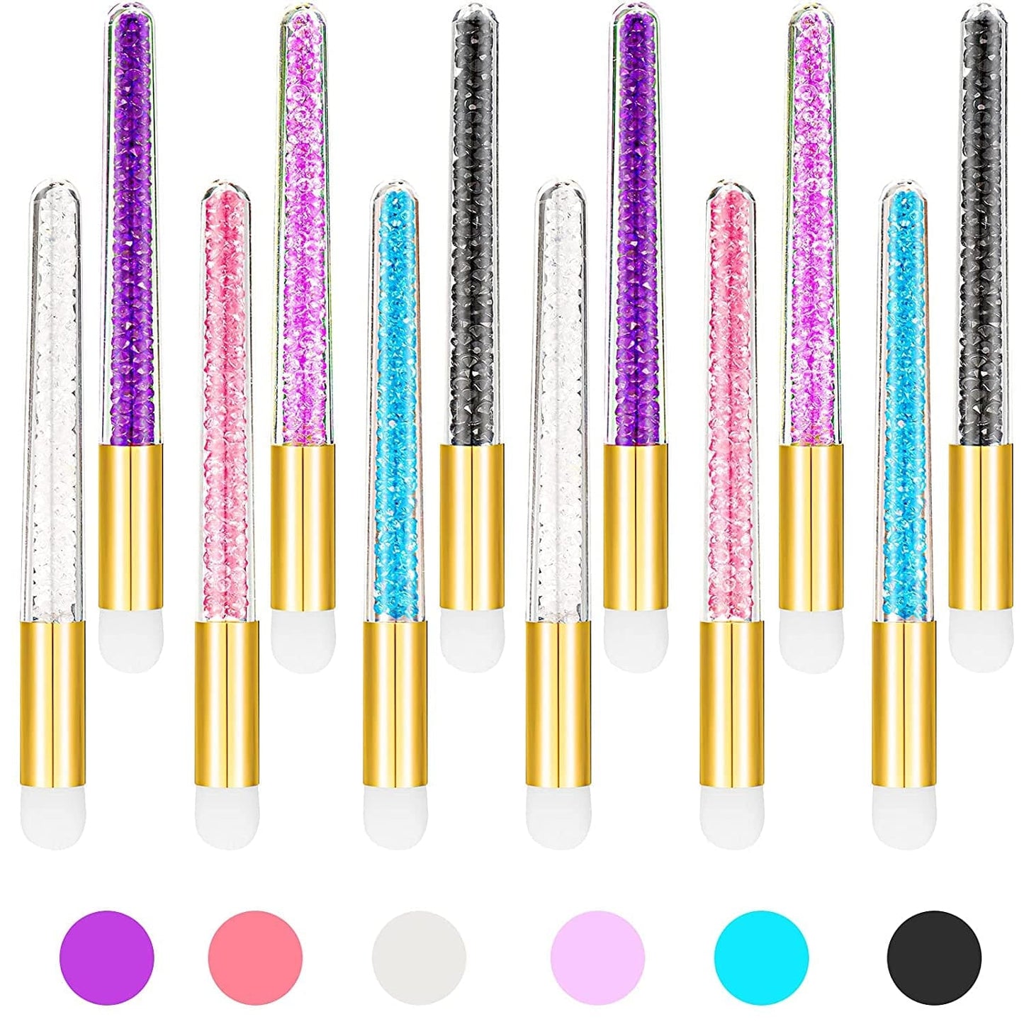12 Pieces Glitter Lash Shampoo Brushes, Nose Pore Deep Cleaning Brush, Peel off Blackhead Removing Brush Tool, Cosmetic Lash Cleanser Brush, Facial Cleansing Brushes with Crystal Handle, 6 Colors Health & Beauty > Personal Care > Cosmetics > Cosmetic Tools > Makeup Tools Patelai