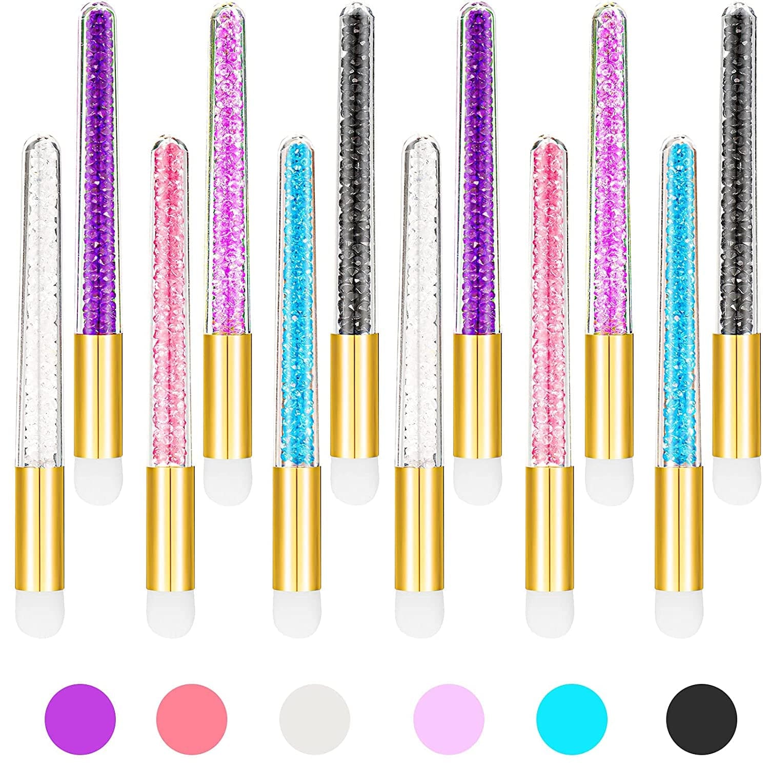12 Pieces Glitter Lash Shampoo Brushes, Nose Pore Deep Cleaning Brush, Peel off Blackhead Removing Brush Tool, Cosmetic Lash Cleanser Brush, Facial Cleansing Brushes with Crystal Handle, 6 Colors Health & Beauty > Personal Care > Cosmetics > Cosmetic Tools > Makeup Tools Patelai