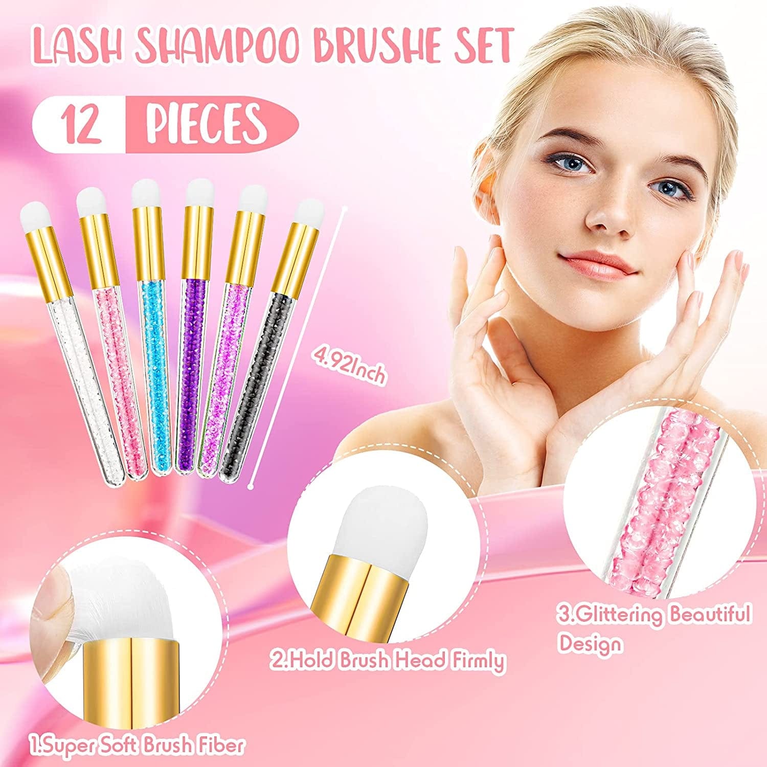 12 Pieces Glitter Lash Shampoo Brushes, Nose Pore Deep Cleaning Brush, Peel off Blackhead Removing Brush Tool, Cosmetic Lash Cleanser Brush, Facial Cleansing Brushes with Crystal Handle, 6 Colors Health & Beauty > Personal Care > Cosmetics > Cosmetic Tools > Makeup Tools Patelai