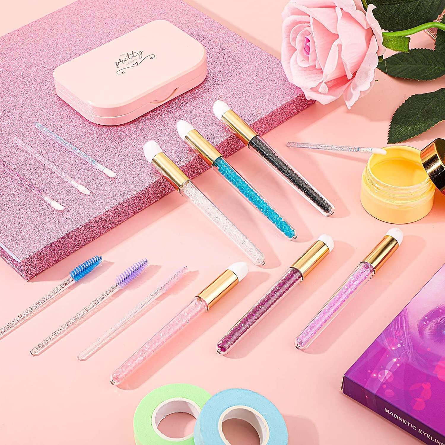 12 Pieces Glitter Lash Shampoo Brushes, Nose Pore Deep Cleaning Brush, Peel off Blackhead Removing Brush Tool, Cosmetic Lash Cleanser Brush, Facial Cleansing Brushes with Crystal Handle, 6 Colors Health & Beauty > Personal Care > Cosmetics > Cosmetic Tools > Makeup Tools Patelai