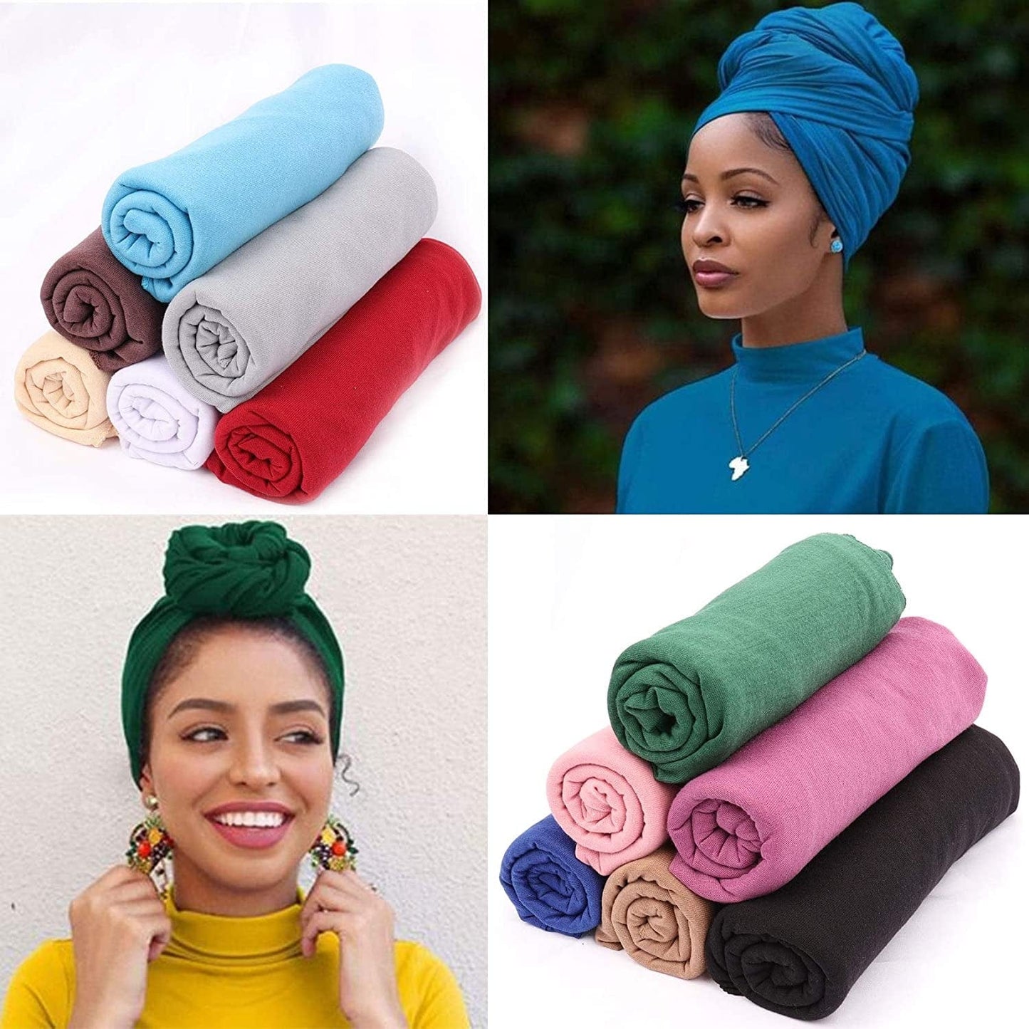 12 Pieces Head Wrap Scarf Stretch Jersey Turban Extra Long Ultra Soft Urban Headwraps for Women Solid Color African Headwear Headband Tie (Set 01) Apparel & Accessories > Clothing Accessories > Headwear Messen