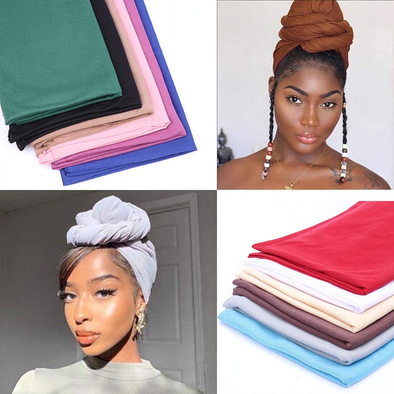 12 Pieces Head Wrap Scarf Stretch Jersey Turban Extra Long Ultra Soft Urban Headwraps for Women Solid Color African Headwear Headband Tie (Set 01) Apparel & Accessories > Clothing Accessories > Headwear Messen