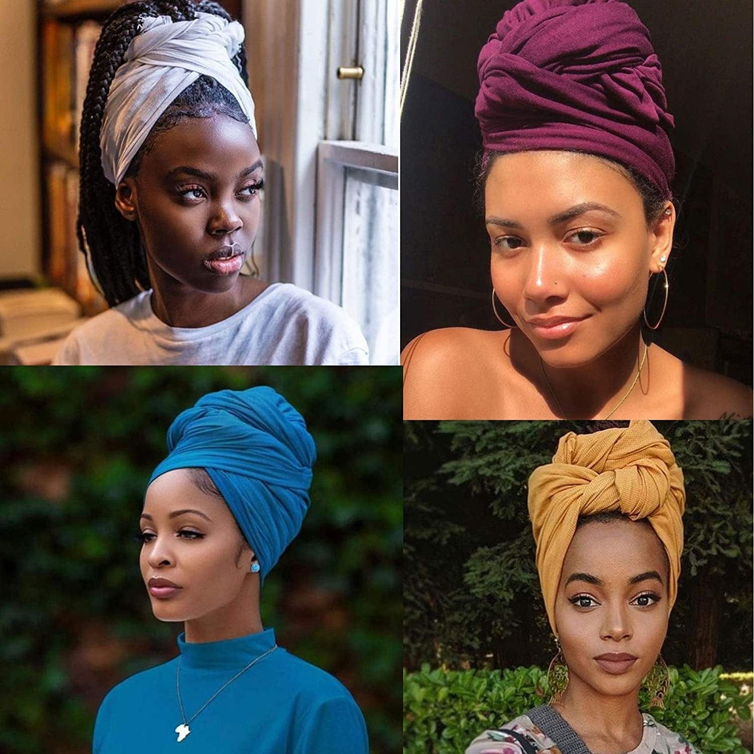 12 Pieces Head Wrap Scarf Stretch Jersey Turban Extra Long Ultra Soft Urban Headwraps for Women Solid Color African Headwear Headband Tie (Set 01) Apparel & Accessories > Clothing Accessories > Headwear Messen