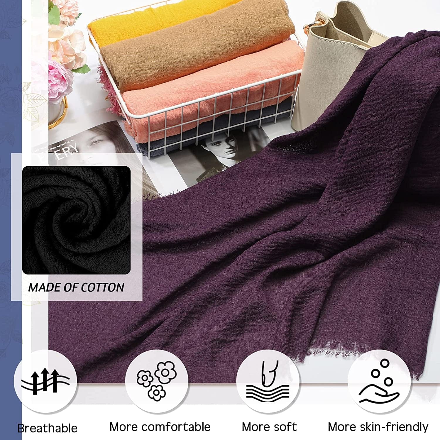 12 Pieces Head Wraps for Women Turban Head Wraps Solid Color African Headwear Headband Tie Soft Long Hair Wrap Scarf Apparel & Accessories > Clothing Accessories > Headwear Geyoga