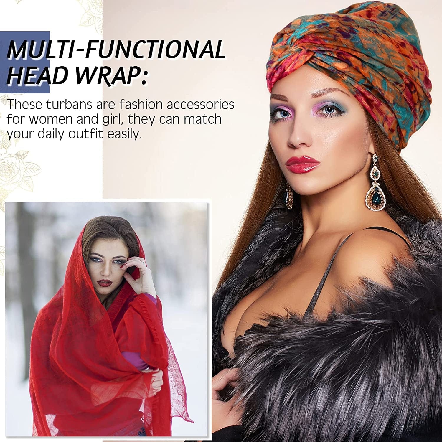 12 Pieces Head Wraps for Women Turban Head Wraps Solid Color African Headwear Headband Tie Soft Long Hair Wrap Scarf Apparel & Accessories > Clothing Accessories > Headwear Geyoga