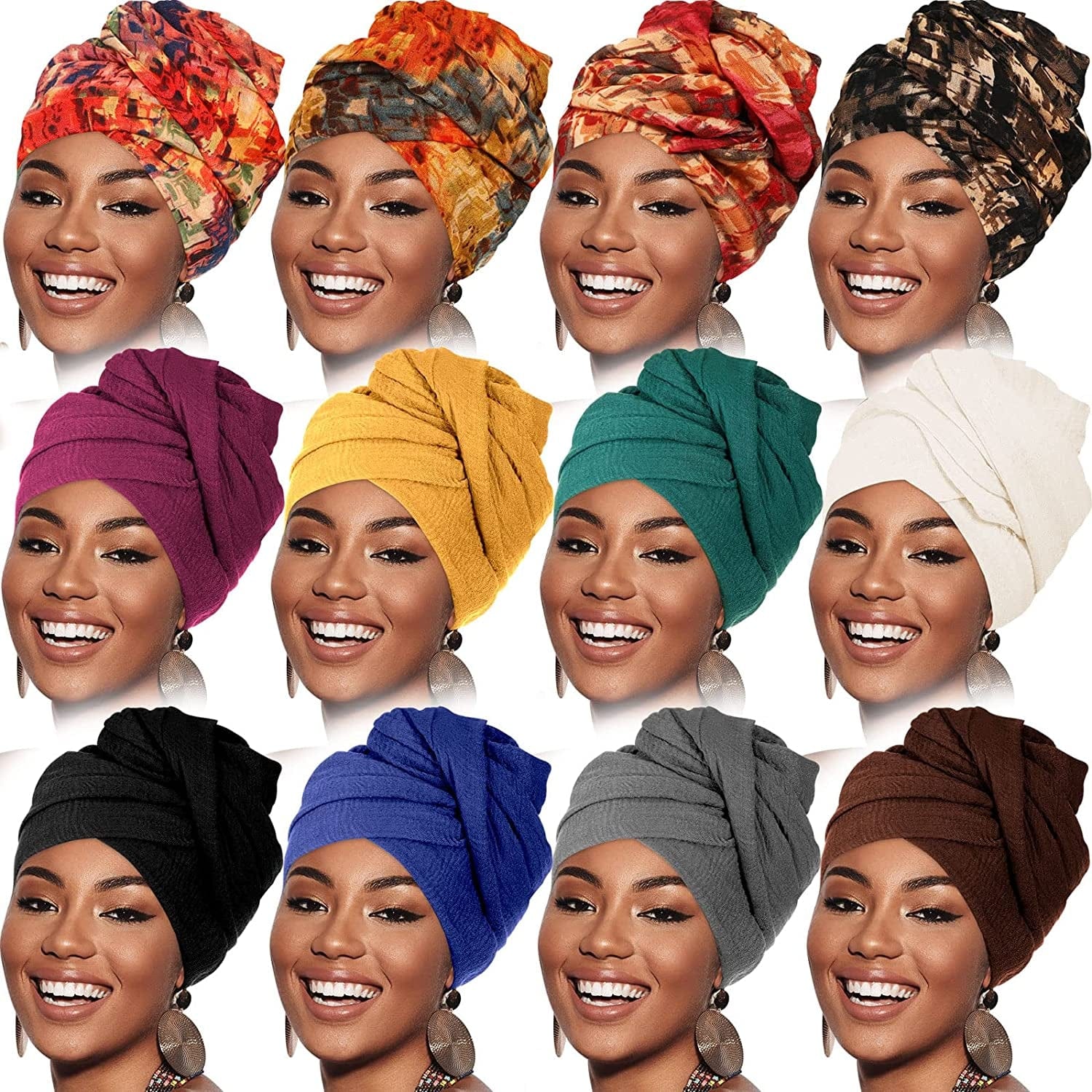 12 Pieces Head Wraps for Women Turban Head Wraps Solid Color African Headwear Headband Tie Soft Long Hair Wrap Scarf Apparel & Accessories > Clothing Accessories > Headwear Geyoga Cute Colors