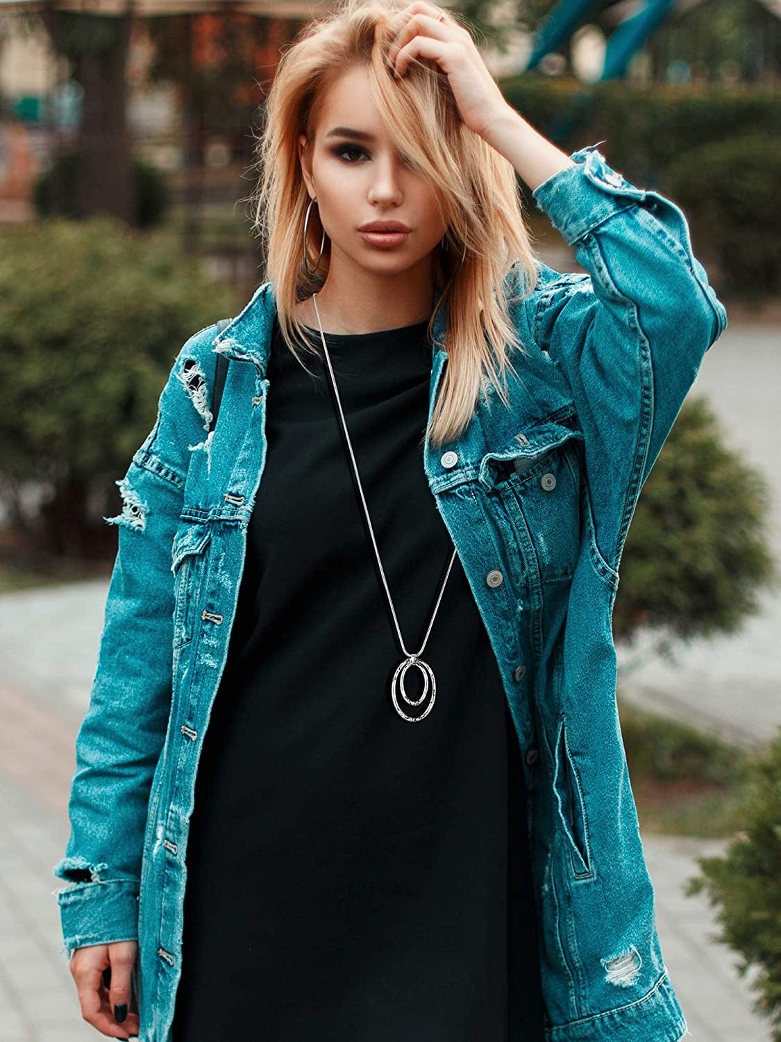 12 Pieces Long Pendant Necklace Set Y Tassel Leaf Circle Bar Necklace for Women