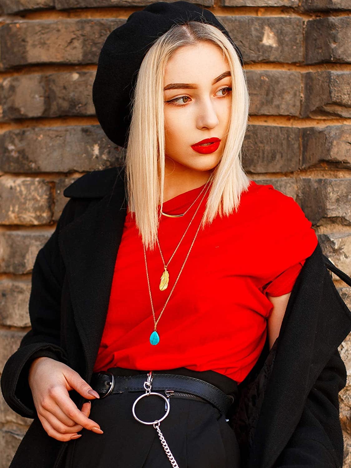 12 Pieces Long Pendant Necklace Set Y Tassel Leaf Circle Bar Necklace for Women