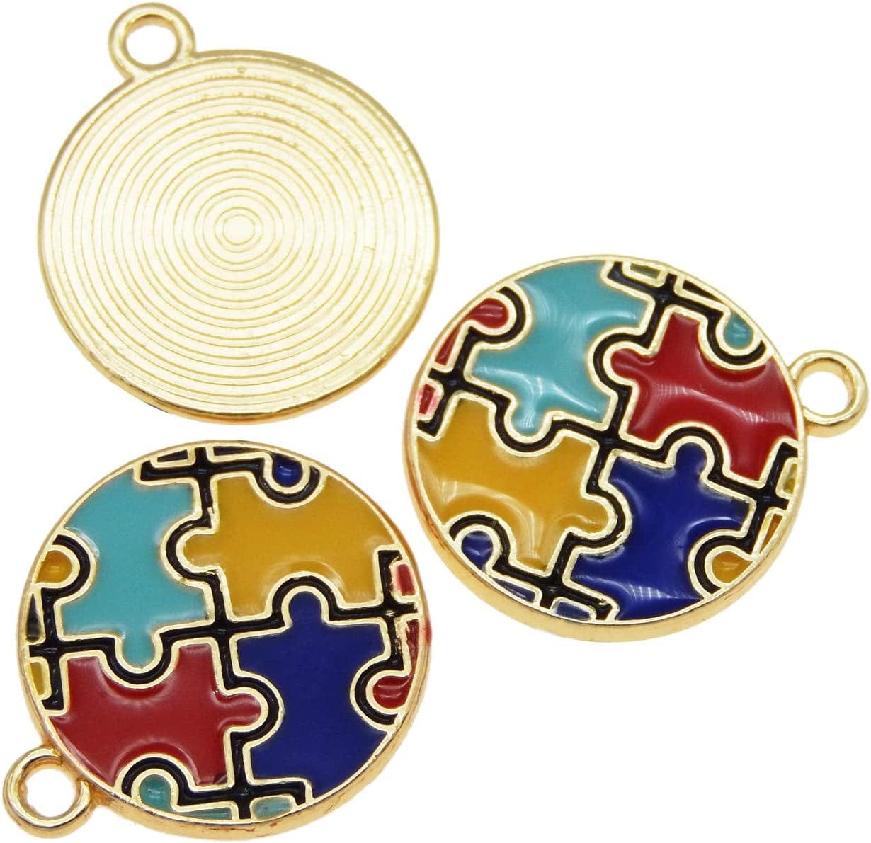 12 Pieces Mixed Jigsaw Puzzle Design Enamel Pendants Charms Gold Plated Ornaments for Necklace Bracelet Earring DIY Jewellery Making Supplies