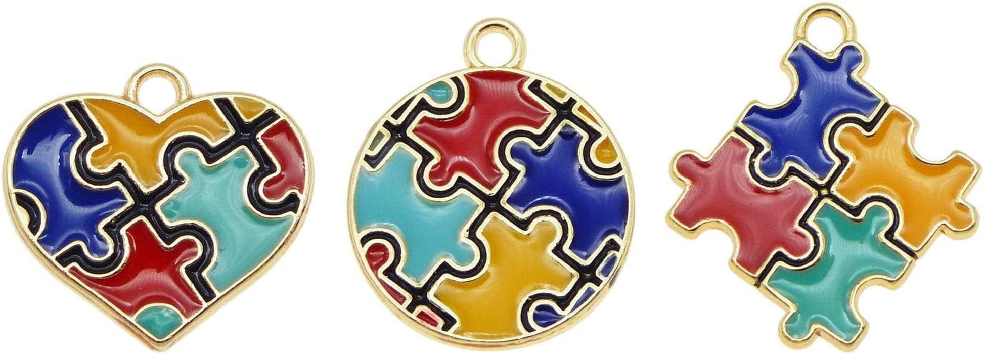 12 Pieces Mixed Jigsaw Puzzle Design Enamel Pendants Charms Gold Plated Ornaments for Necklace Bracelet Earring DIY Jewellery Making Supplies