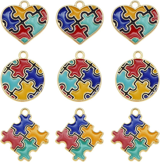 12 Pieces Mixed Jigsaw Puzzle Design Enamel Pendants Charms Gold Plated Ornaments for Necklace Bracelet Earring DIY Jewellery Making Supplies