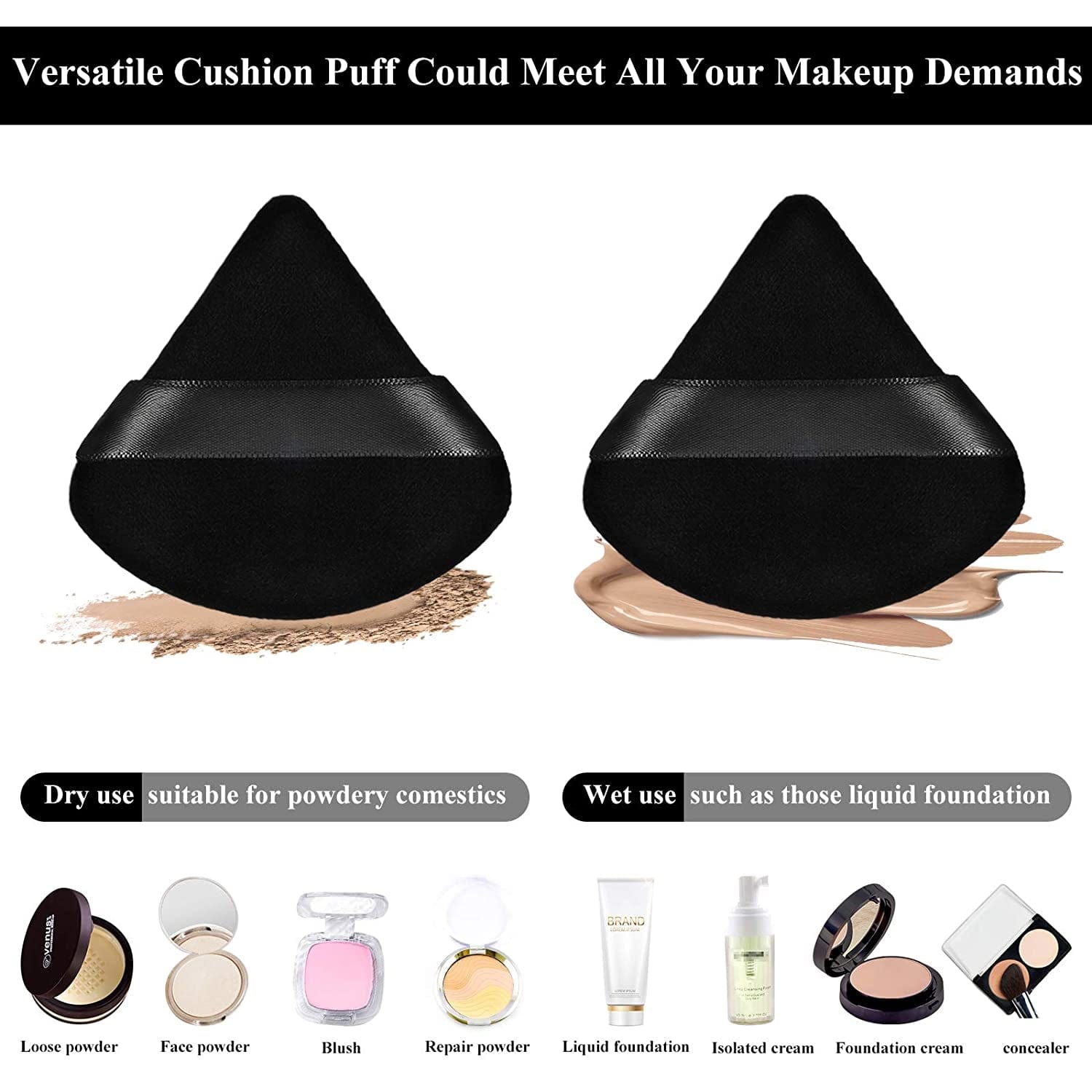 12 Pieces Powder Puff Face Triangle Makeup Puff for Loose Powder Soft Body Cosmetic Foundation Sponge Mineral Powder Wet Dry Makeup Tool(Black,Small) Health & Beauty > Personal Care > Cosmetics > Cosmetic Tools > Makeup Tools Maitys