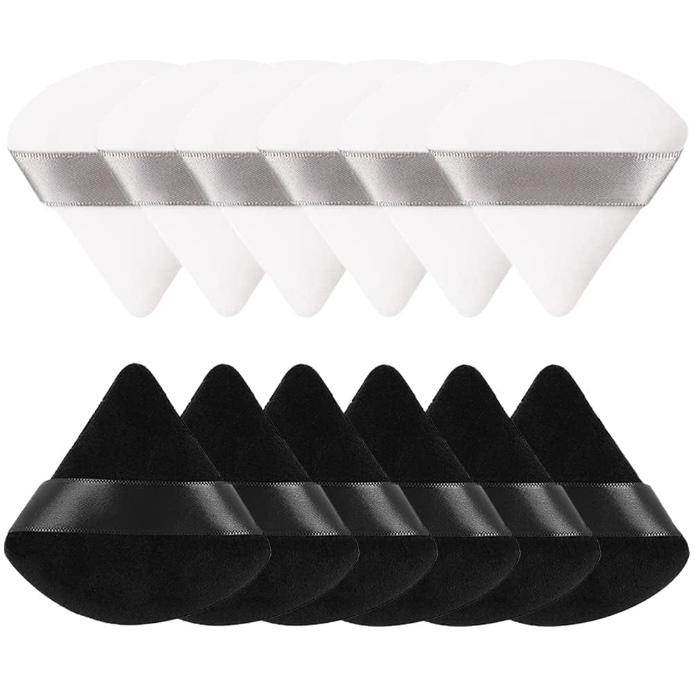 12 Pieces Pure Cotton Powder Puff Face Triangle Soft Makeup Puff for Loose Powder Body Cosmetic Foundation Sponge Mineral Powder Wet Dry Makeup Tool with Strap-Black/White Health & Beauty > Personal Care > Cosmetics > Cosmetic Tools > Makeup Tools TULOBI Black+White