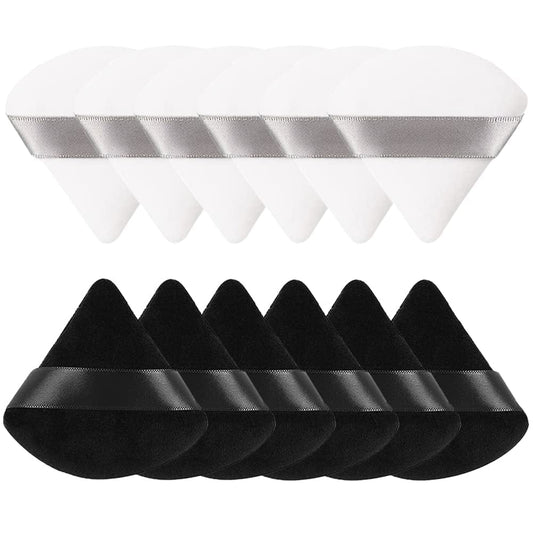 12 Pieces Pure Cotton Powder Puff Face Triangle Soft Makeup Puff for Loose Powder Body Cosmetic Foundation Sponge Mineral Powder Wet Dry Makeup Tool with Strap-Black/White Health & Beauty > Personal Care > Cosmetics > Cosmetic Tools > Makeup Tools TULOBI Black+White
