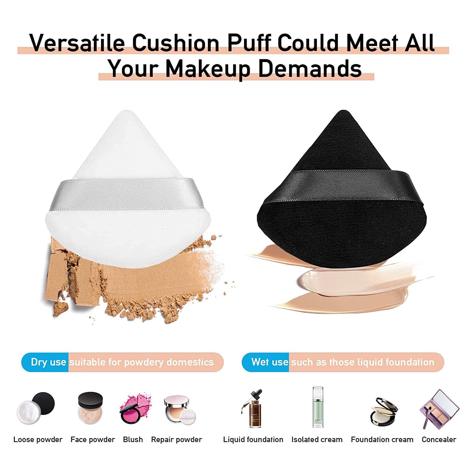 12 Pieces Pure Cotton Powder Puff Face Triangle Soft Makeup Puff for Loose Powder Body Cosmetic Foundation Sponge Mineral Powder Wet Dry Makeup Tool with Strap-Black/White Health & Beauty > Personal Care > Cosmetics > Cosmetic Tools > Makeup Tools TULOBI