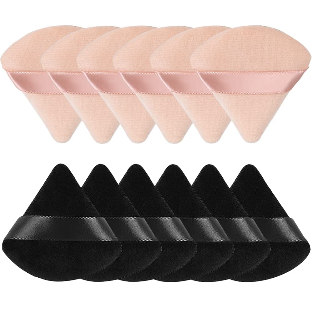 12 Pieces Pure Cotton Powder Puff Face Triangle Soft Makeup Puff for Loose Powder Body Cosmetic Foundation Sponge Mineral Powder Wet Dry Makeup Tool with Strap-Black/White Health & Beauty > Personal Care > Cosmetics > Cosmetic Tools > Makeup Tools TULOBI Black+Nude