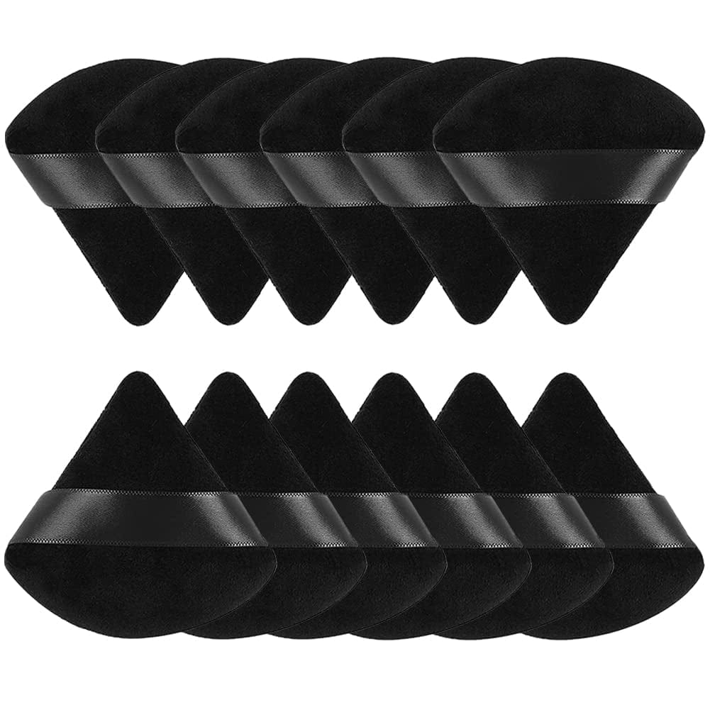 12 Pieces Pure Cotton Powder Puff Face Triangle Soft Makeup Puff for Loose Powder Body Cosmetic Foundation Sponge Mineral Powder Wet Dry Makeup Tool with Strap-Black/White Health & Beauty > Personal Care > Cosmetics > Cosmetic Tools > Makeup Tools TULOBI Black