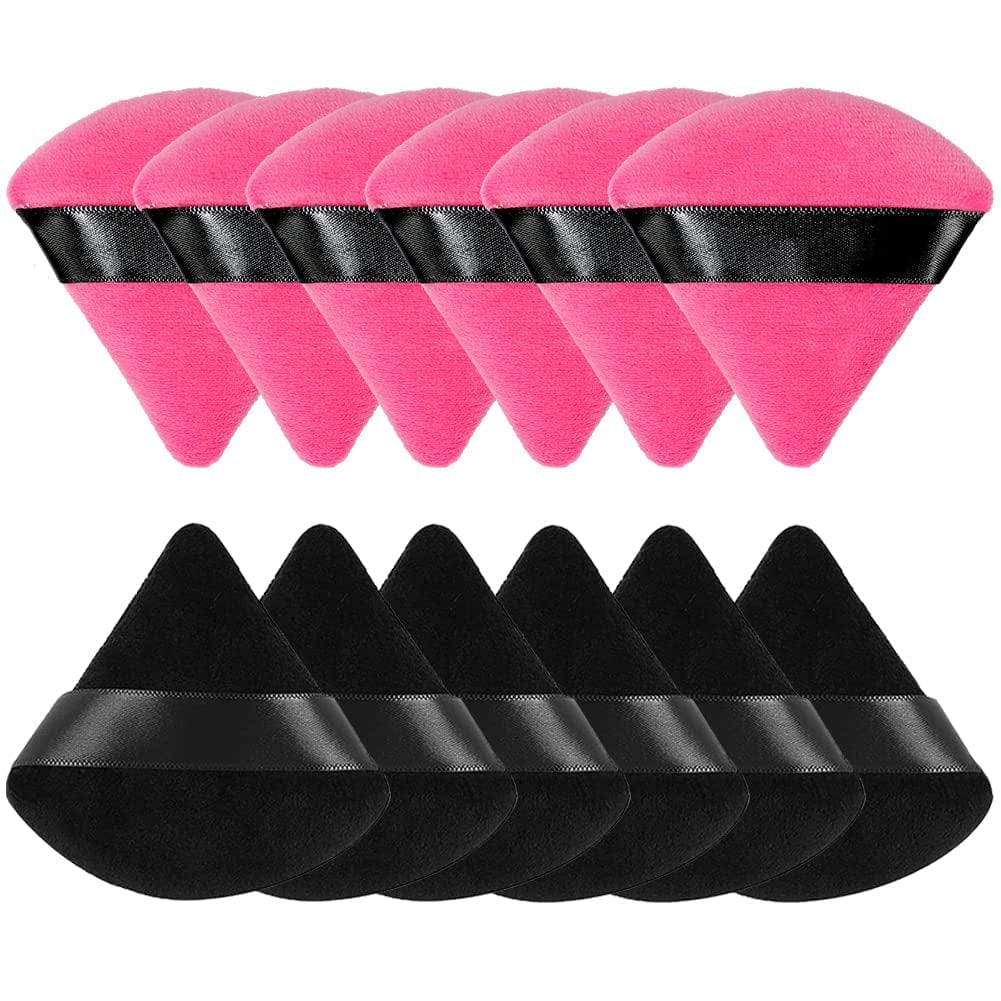 12 Pieces Pure Cotton Powder Puff Face Triangle Soft Makeup Puff for Loose Powder Body Cosmetic Foundation Sponge Mineral Powder Wet Dry Makeup Tool with Strap-Black/White Health & Beauty > Personal Care > Cosmetics > Cosmetic Tools > Makeup Tools TULOBI Black+Rose Red