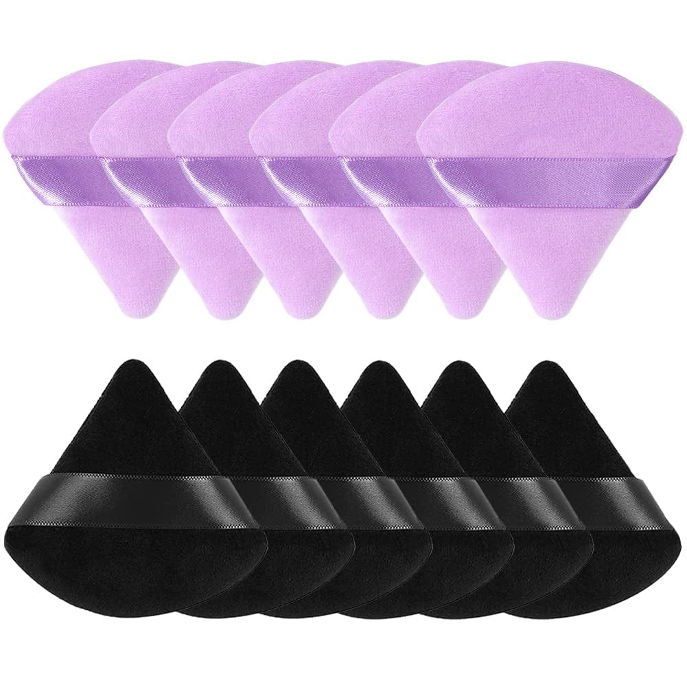 12 Pieces Pure Cotton Powder Puff Face Triangle Soft Makeup Puff for Loose Powder Body Cosmetic Foundation Sponge Mineral Powder Wet Dry Makeup Tool with Strap-Black/White Health & Beauty > Personal Care > Cosmetics > Cosmetic Tools > Makeup Tools TULOBI Black+Purple