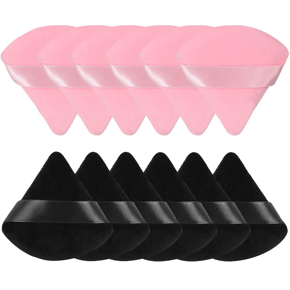 12 Pieces Pure Cotton Powder Puff Face Triangle Soft Makeup Puff for Loose Powder Body Cosmetic Foundation Sponge Mineral Powder Wet Dry Makeup Tool with Strap-Black/White Health & Beauty > Personal Care > Cosmetics > Cosmetic Tools > Makeup Tools TULOBI Black+Pink