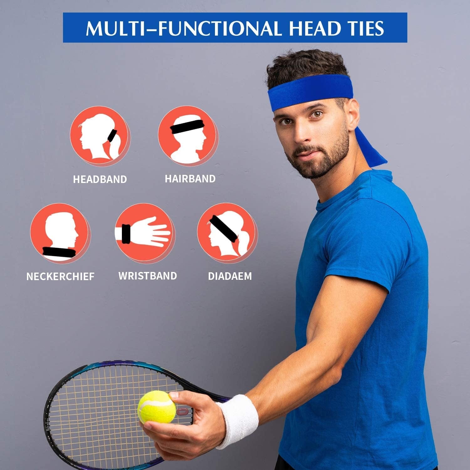 12 Pieces Tennis Tie Headband Hair Band Unisex Dry Head Tie Sport Tie Back Headband for Basketball, Running, Tennis, Karate, Athletics Apparel & Accessories > Clothing Accessories > Bandanas & Headties WILLBOND
