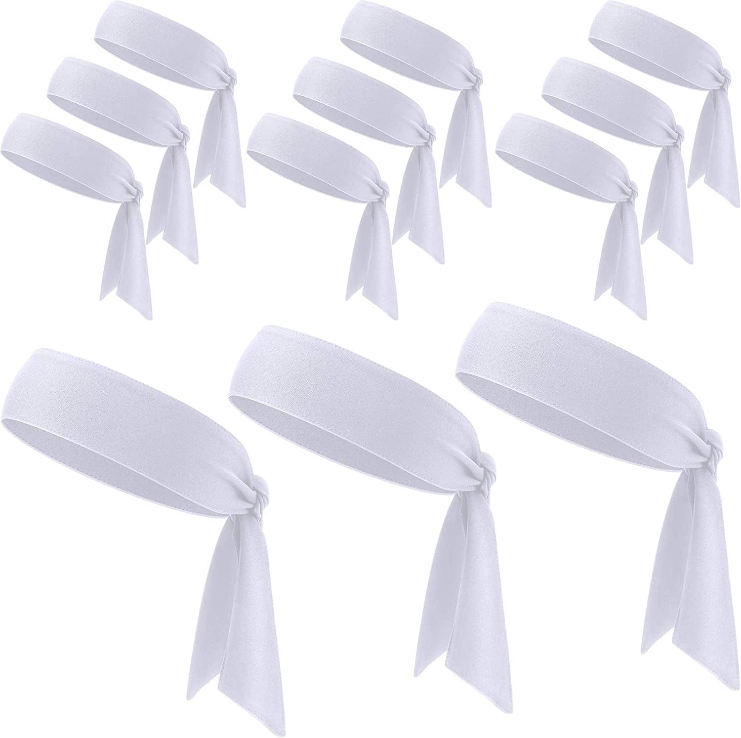 12 Pieces Tennis Tie Headband Hair Band Unisex Dry Head Tie Sport Tie Back Headband for Basketball, Running, Tennis, Karate, Athletics Apparel & Accessories > Clothing Accessories > Bandanas & Headties WILLBOND White