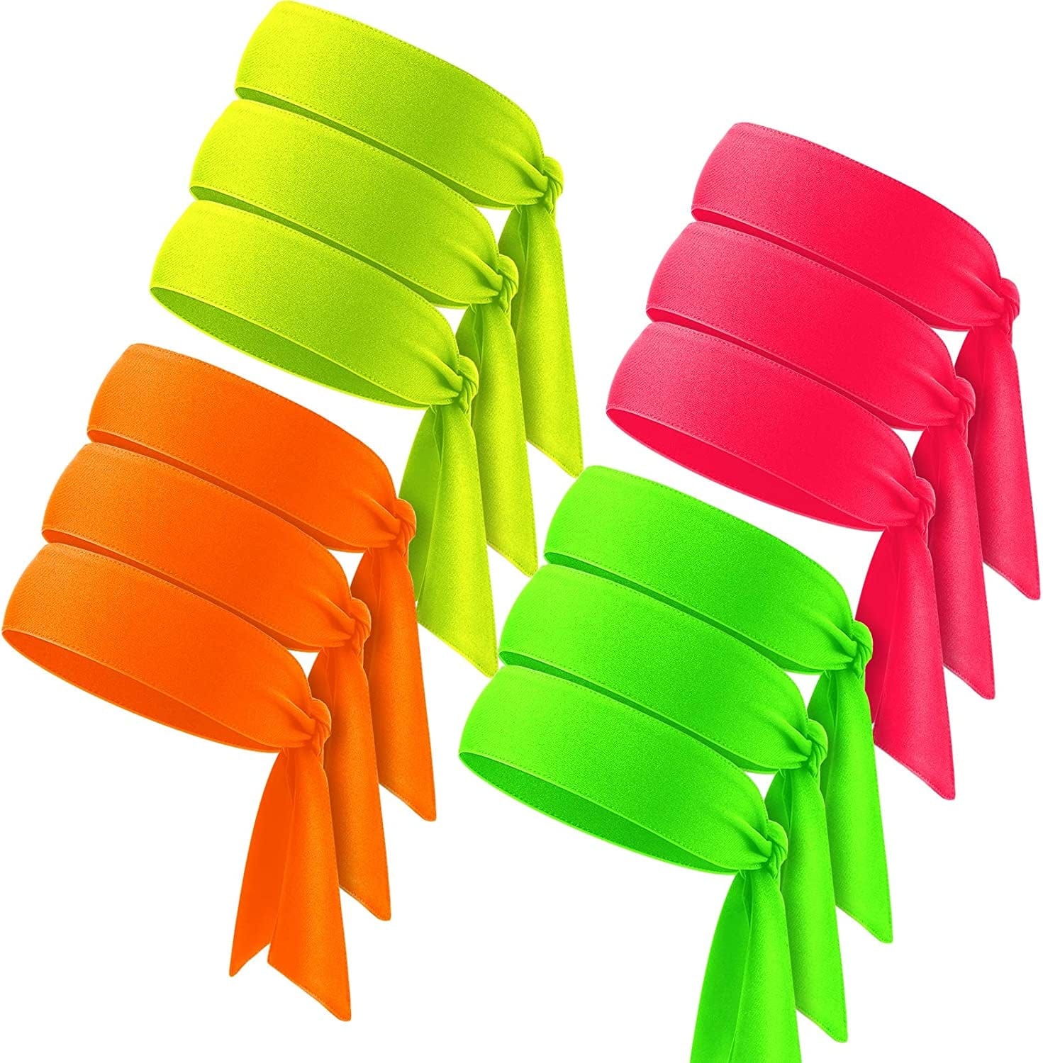 12 Pieces Tennis Tie Headband Hair Band Unisex Dry Head Tie Sport Tie Back Headband for Basketball, Running, Tennis, Karate, Athletics Apparel & Accessories > Clothing Accessories > Bandanas & Headties WILLBOND Neon Color