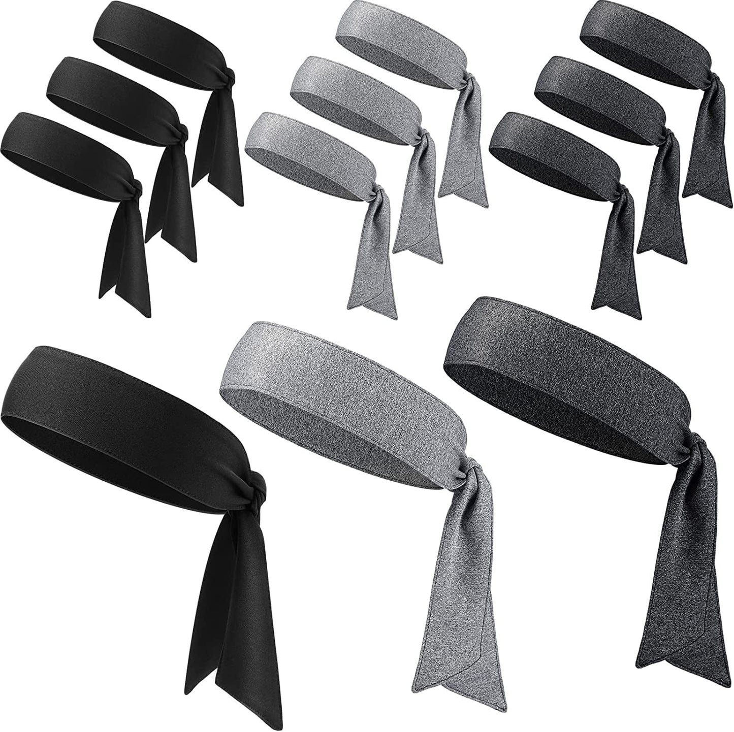 12 Pieces Tennis Tie Headband Hair Band Unisex Dry Head Tie Sport Tie Back Headband for Basketball, Running, Tennis, Karate, Athletics Apparel & Accessories > Clothing Accessories > Bandanas & Headties WILLBOND Black, Dark Gray, Light Gray