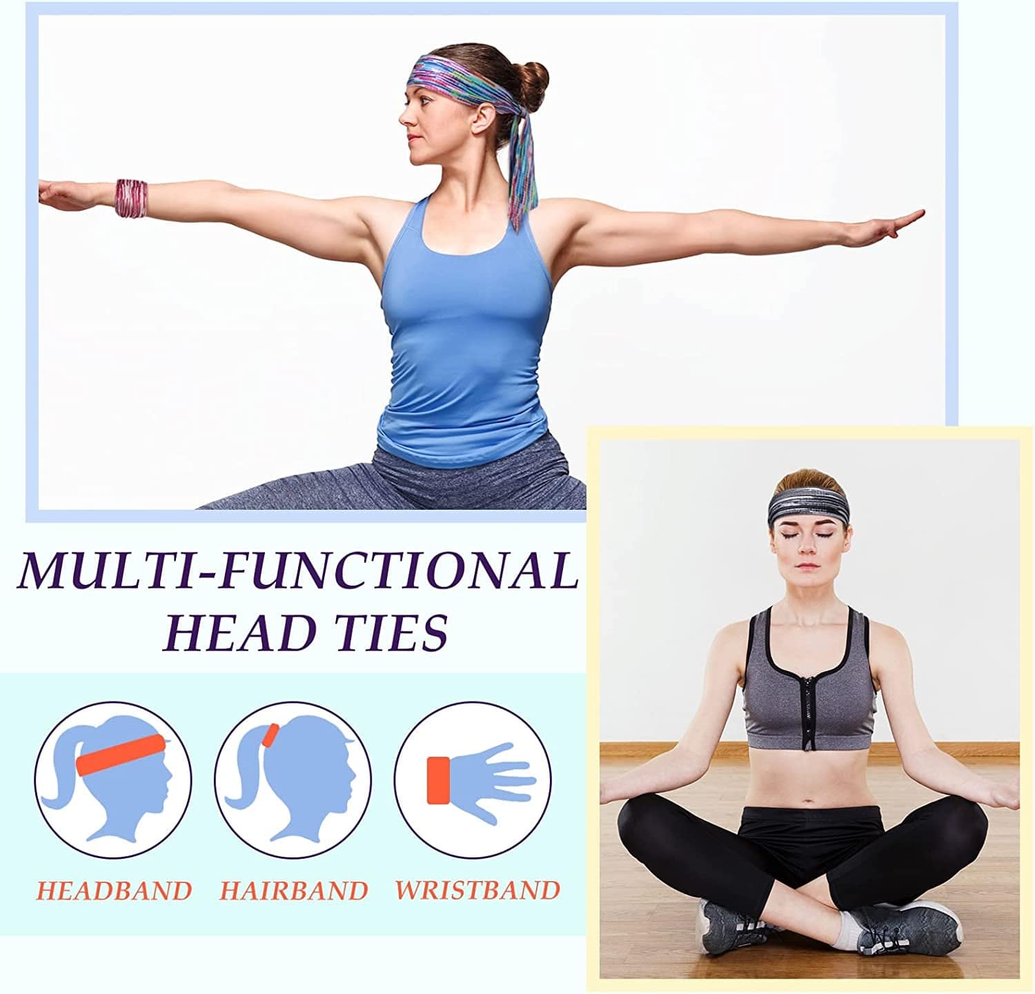 12 Pieces Tie Back Headbands Tie Dye Athletic Sports Head Band Adjustable Non Slip Tie Bandana Headband Running Tie Headband Sports Fan Headbands Sweat Wicking Hair Wrap for Men Women Yoga Workout Apparel & Accessories > Clothing Accessories > Bandanas & Headties Geyoga