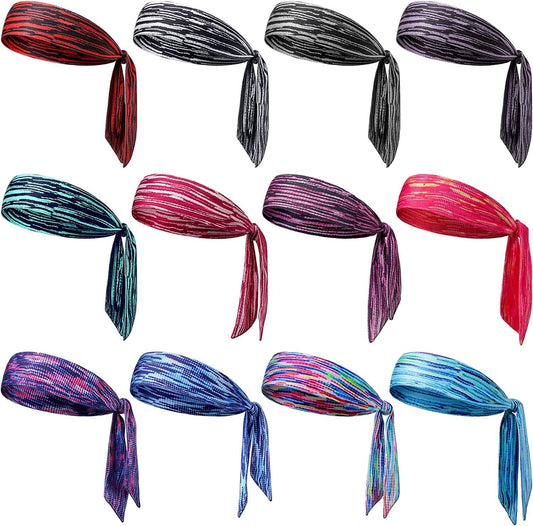 12 Pieces Tie Back Headbands Tie Dye Athletic Sports Head Band Adjustable Non Slip Tie Bandana Headband Running Tie Headband Sports Fan Headbands Sweat Wicking Hair Wrap for Men Women Yoga Workout Apparel & Accessories > Clothing Accessories > Bandanas & Headties Geyoga