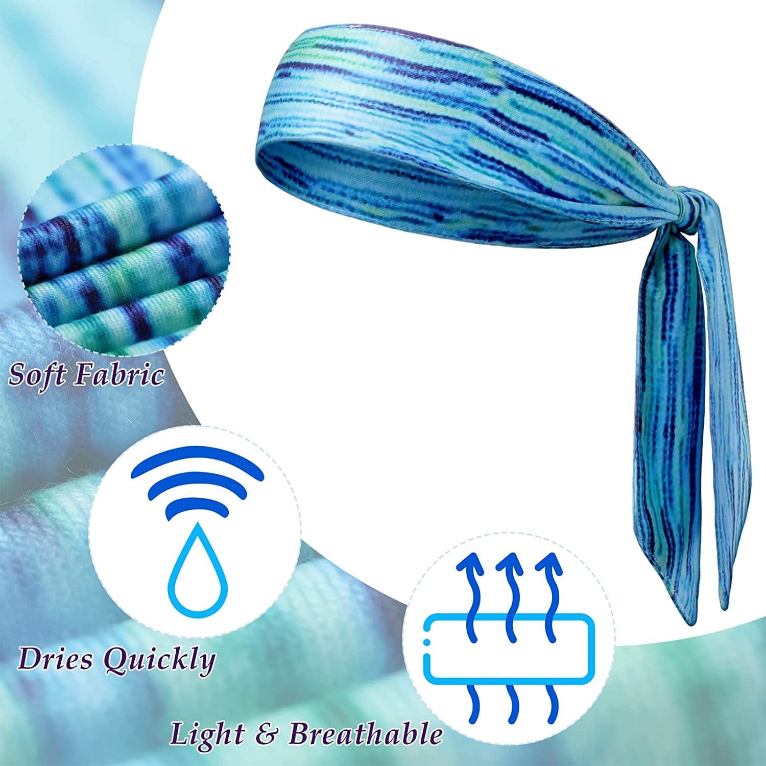 12 Pieces Tie Back Headbands Tie Dye Athletic Sports Head Band Adjustable Non Slip Tie Bandana Headband Running Tie Headband Sports Fan Headbands Sweat Wicking Hair Wrap for Men Women Yoga Workout Apparel & Accessories > Clothing Accessories > Bandanas & Headties Geyoga