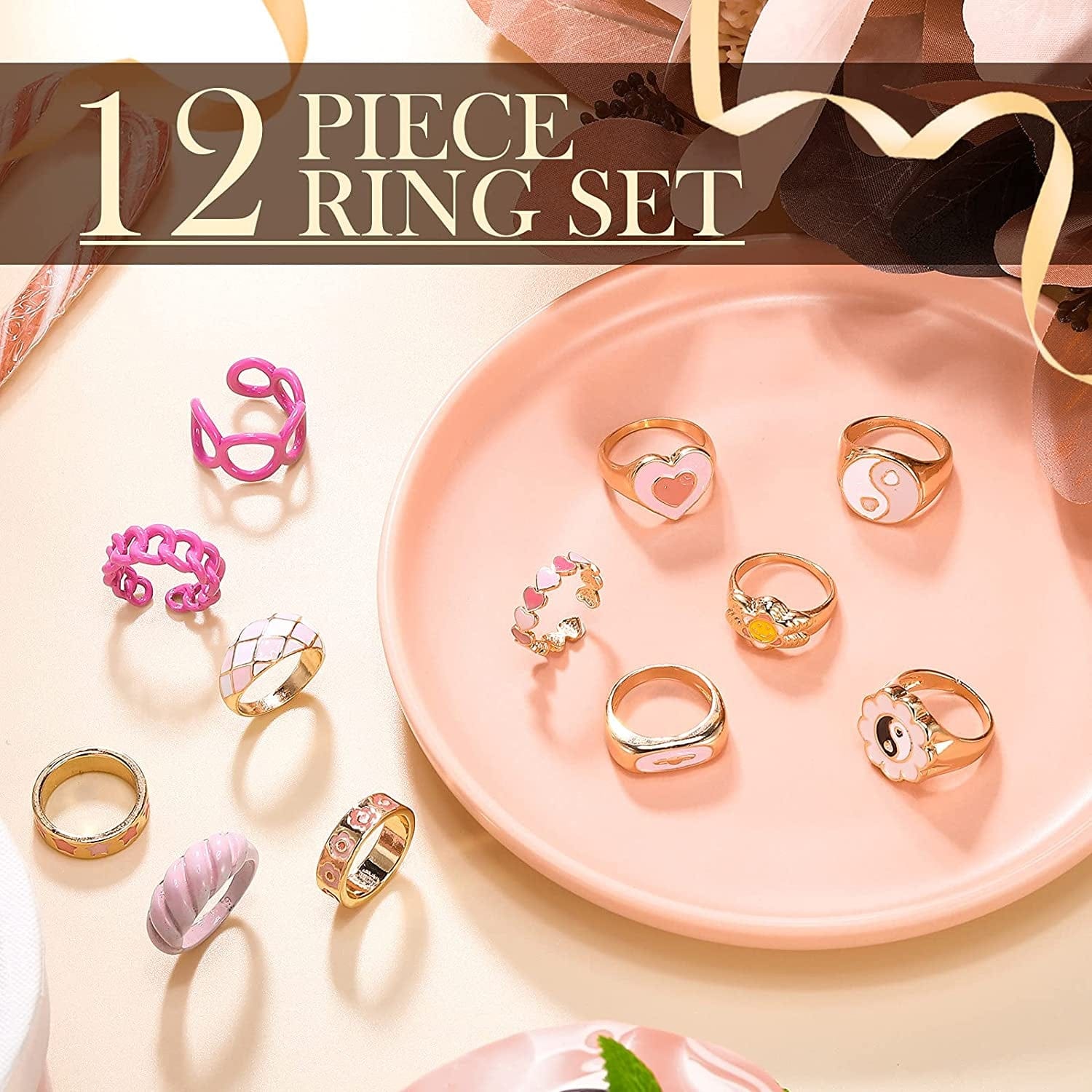 12 Pieces Y2K Rings Colorful Resin Acrylic Rings Chunky Rings Vintage Knuckle Rings Trendy Enamel Rings for Women Classic Style