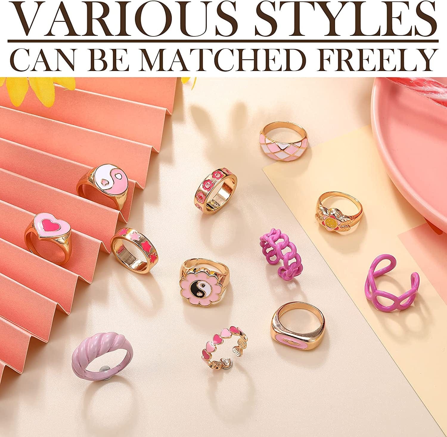 12 Pieces Y2K Rings Colorful Resin Acrylic Rings Chunky Rings Vintage Knuckle Rings Trendy Enamel Rings for Women Classic Style