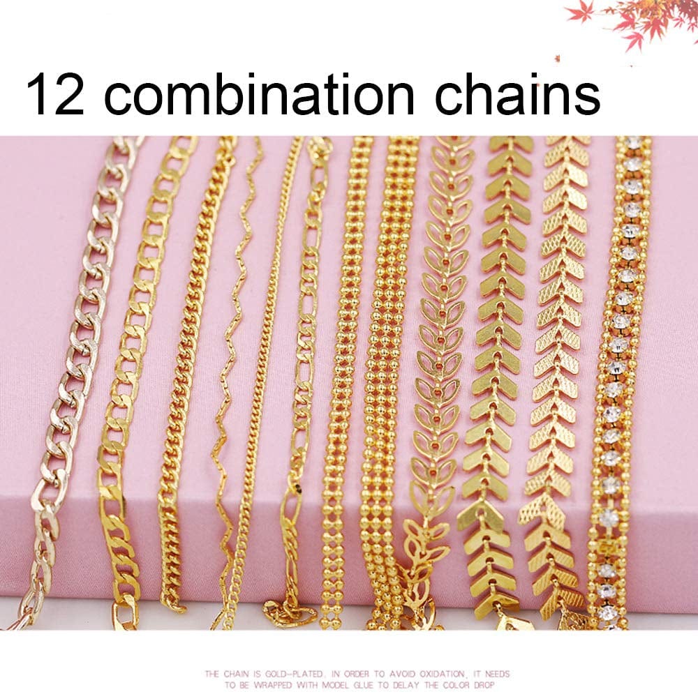12 Styles Metal Nails Supplies 3D Nail Accessory Chains for Women Nail Art Decoration Charms 3.9In Mix Nail Punk Glitter Studs Line Pattern Mixed Design Nail DIY Decoration Tools Health & Beauty > Personal Care > Cosmetics > Cosmetic Tools > Nail Tools Letswin