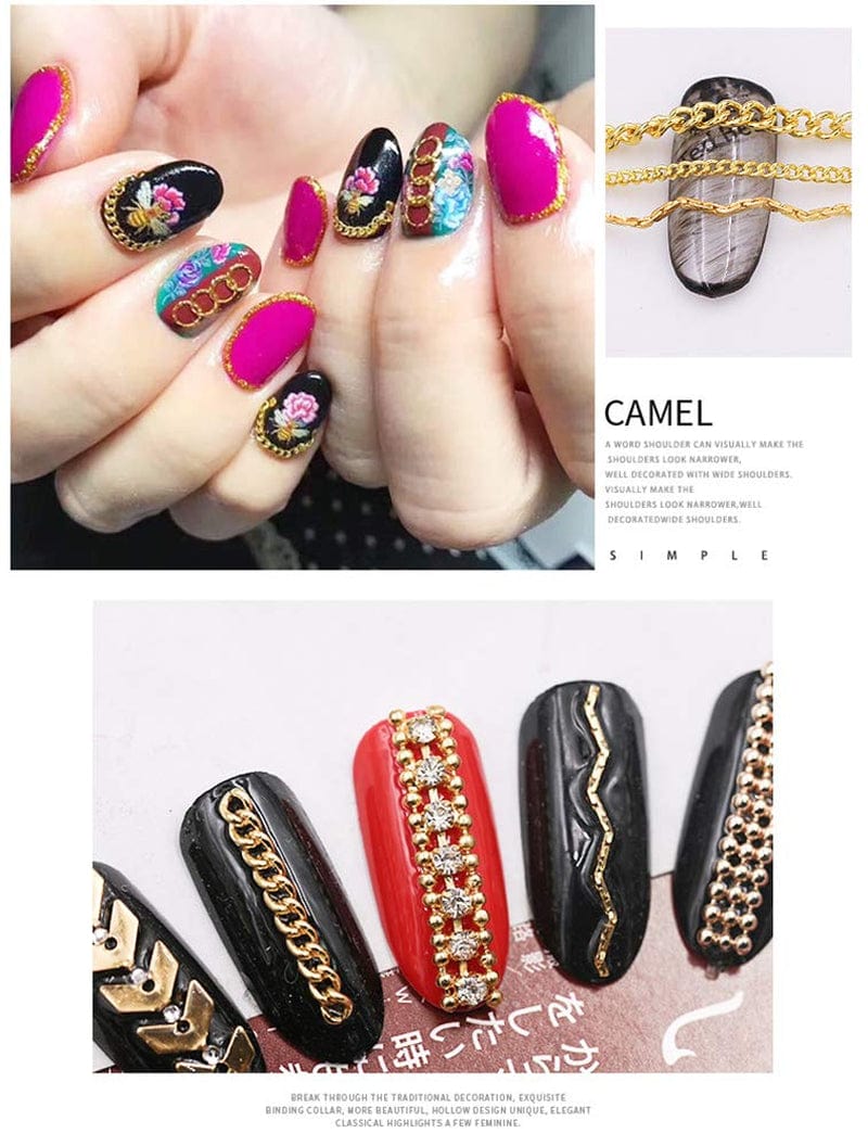 12 Styles Metal Nails Supplies 3D Nail Accessory Chains for Women Nail Art Decoration Charms 3.9In Mix Nail Punk Glitter Studs Line Pattern Mixed Design Nail DIY Decoration Tools Health & Beauty > Personal Care > Cosmetics > Cosmetic Tools > Nail Tools Letswin