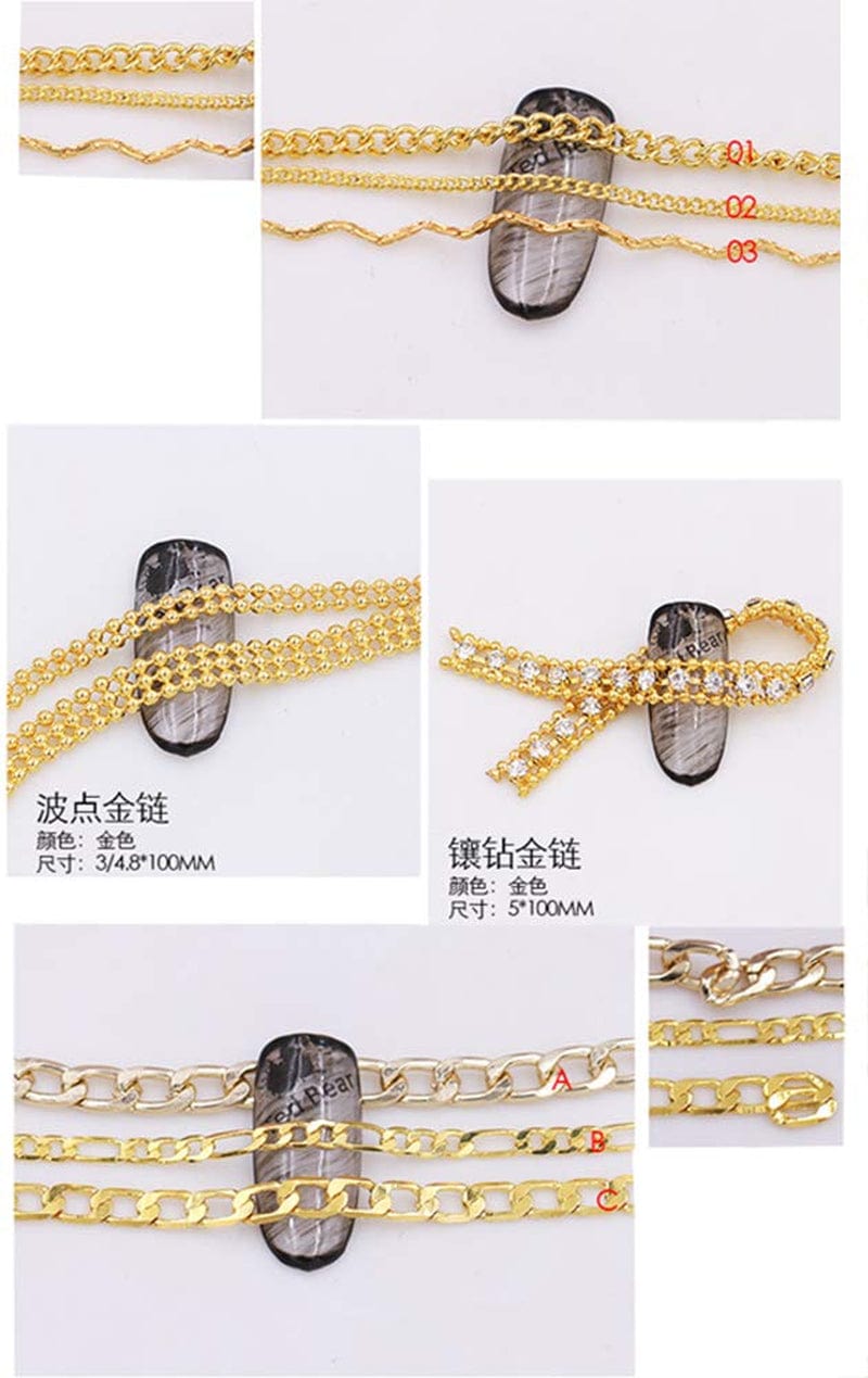 12 Styles Metal Nails Supplies 3D Nail Accessory Chains for Women Nail Art Decoration Charms 3.9In Mix Nail Punk Glitter Studs Line Pattern Mixed Design Nail DIY Decoration Tools Health & Beauty > Personal Care > Cosmetics > Cosmetic Tools > Nail Tools Letswin