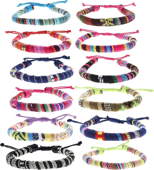 12 Woven Hippie Bracelets for Teen Girls, Adjustable VSCO Girl Braided String Friendship Bracelet for Women, Boho Braid Rope Surfer Jewelry for Men, Aesthetic Bracelets Stocking Stuffers for Teens Apparel & Accessories > Jewelry > Bracelets FROG SAC Set-1