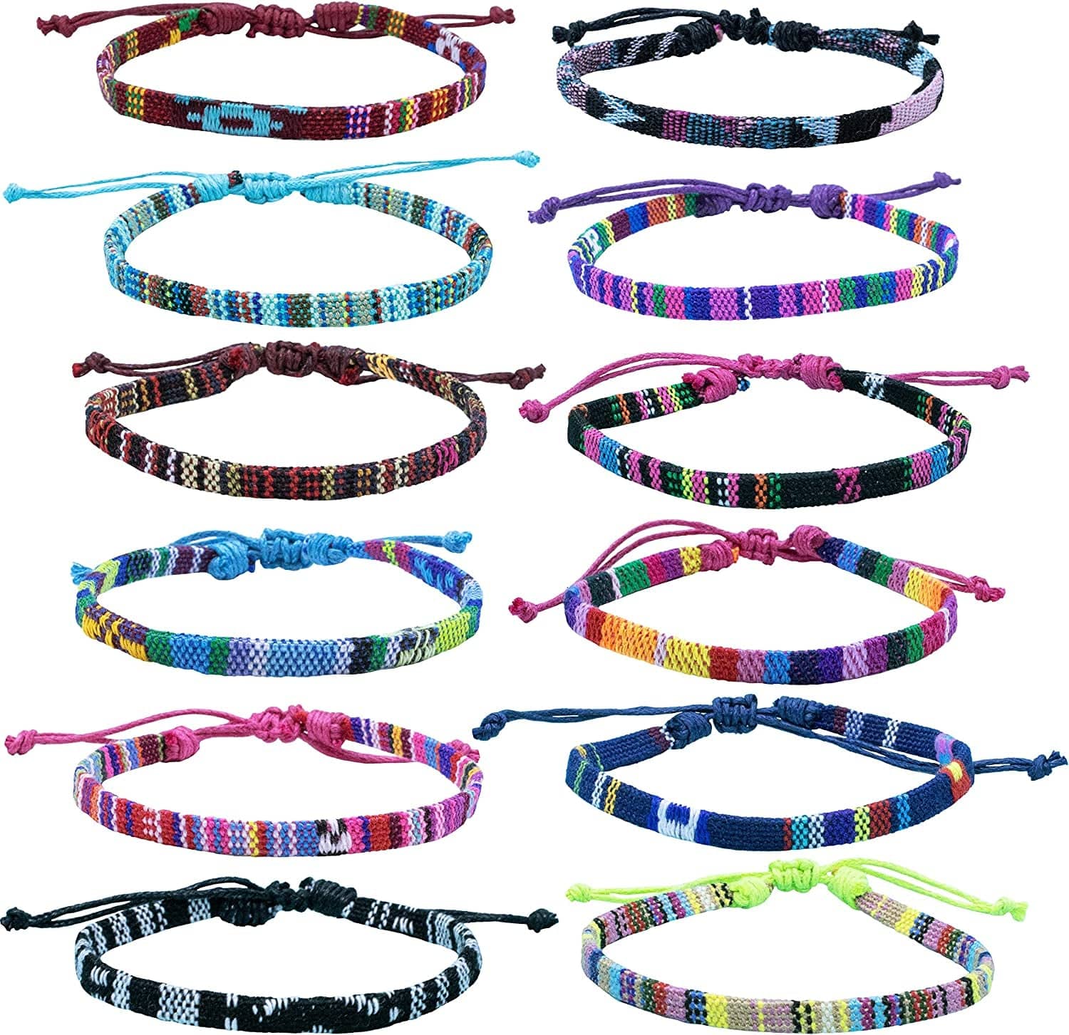12 Woven Hippie Bracelets for Teen Girls, Adjustable VSCO Girl Braided String Friendship Bracelet for Women, Boho Braid Rope Surfer Jewelry for Men, Aesthetic Bracelets Stocking Stuffers for Teens Apparel & Accessories > Jewelry > Bracelets FROG SAC Set-3-Flat