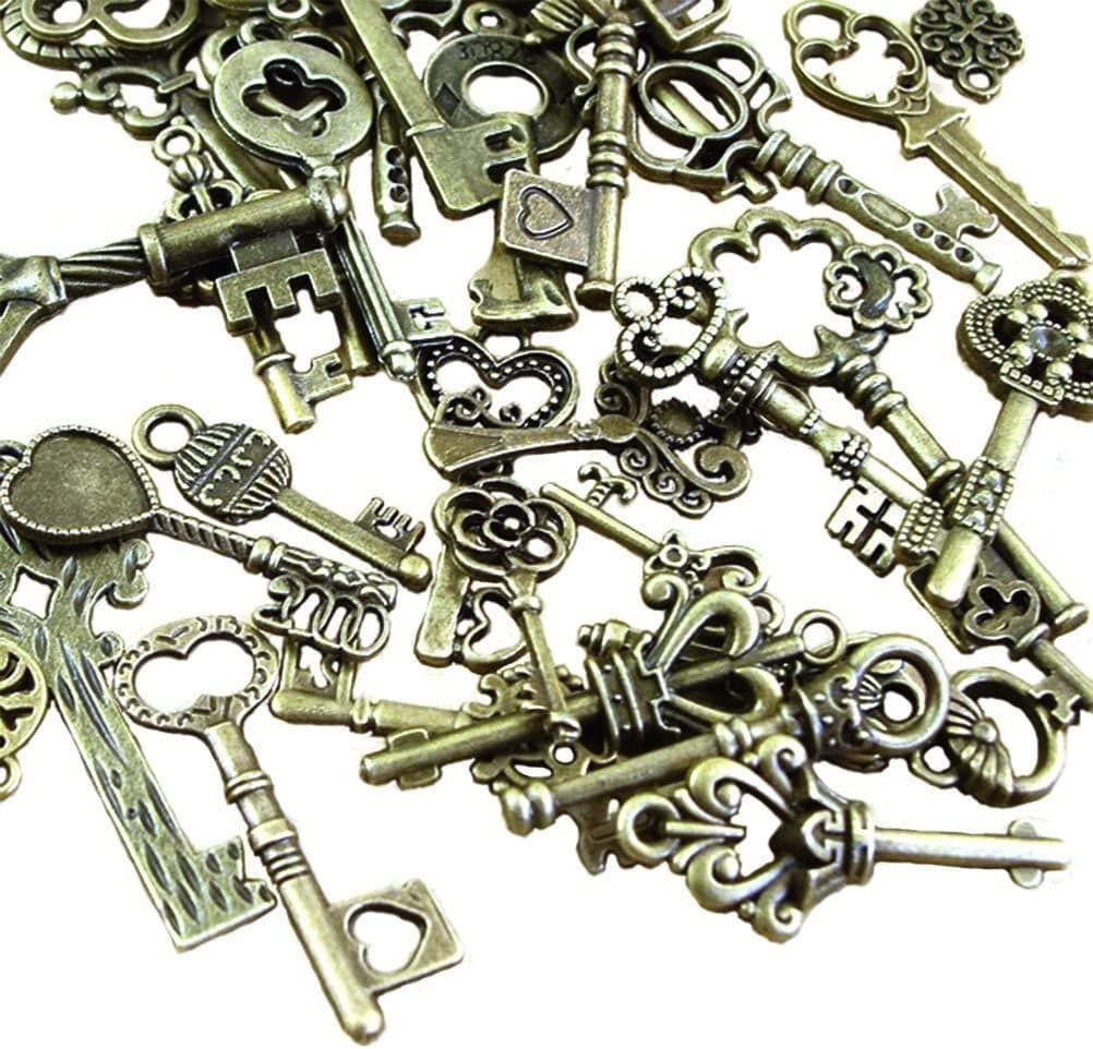120 Gram Antique Bronze Vintage Skeleton Keys Steampunk Gears Cogs Charms Pendant Clock Watch Wheel for Jewelry Making Supplies, Steampunk Accessories, Craft Projects (Approx 80Pcs) Style1