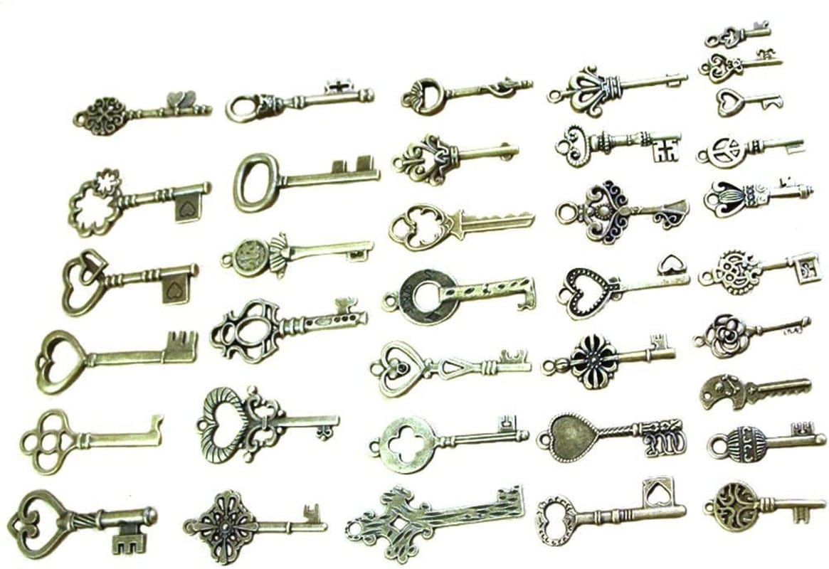 120 Gram Antique Bronze Vintage Skeleton Keys Steampunk Gears Cogs Charms Pendant Clock Watch Wheel for Jewelry Making Supplies, Steampunk Accessories, Craft Projects (Approx 80Pcs) Style1