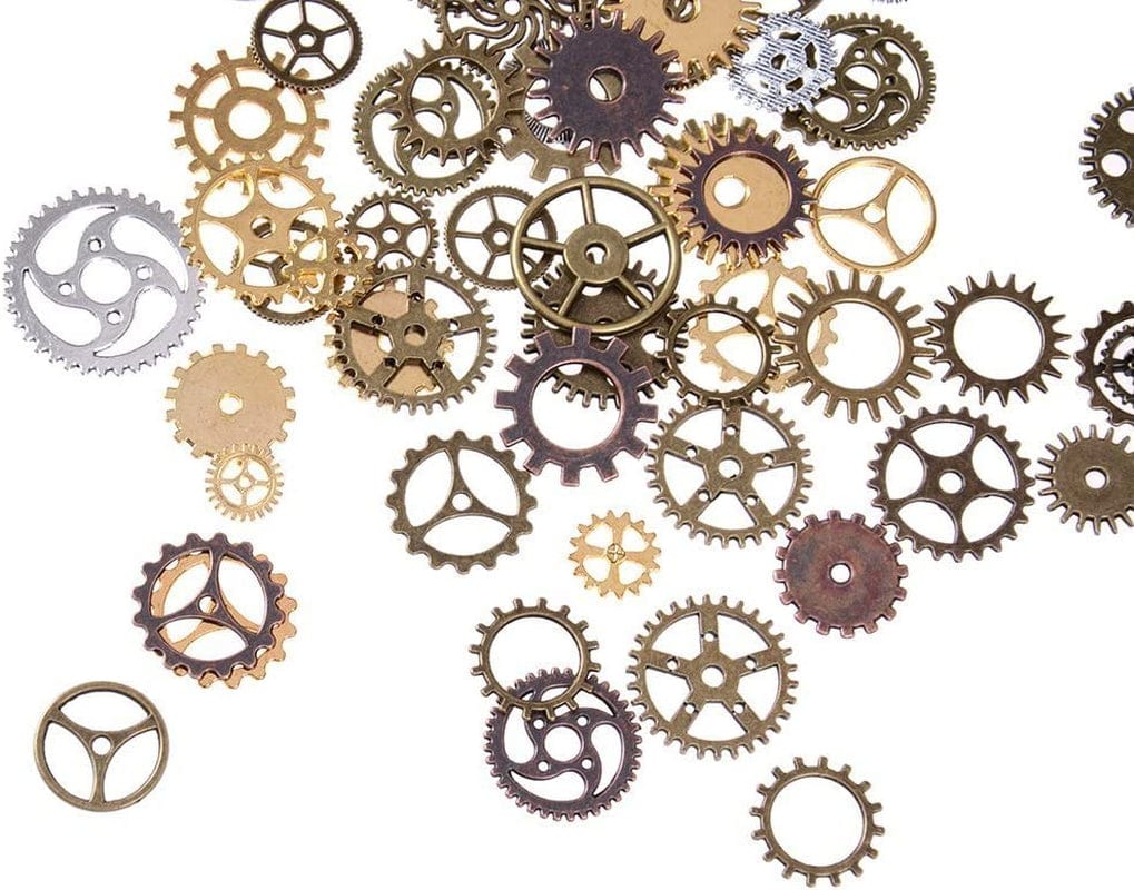 120 Gram Antique Bronze Vintage Skeleton Keys Steampunk Gears Cogs Charms Pendant Clock Watch Wheel for Jewelry Making Supplies, Steampunk Accessories, Craft Projects (Approx 80Pcs) Style1