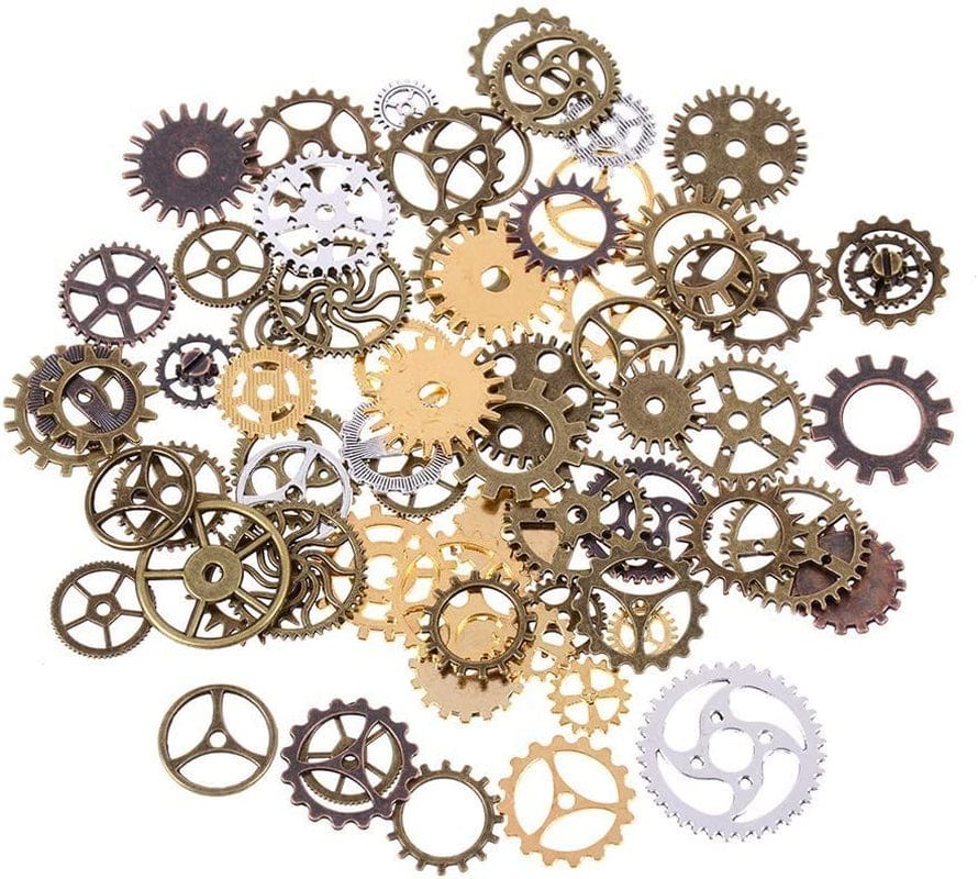 120 Gram Antique Bronze Vintage Skeleton Keys Steampunk Gears Cogs Charms Pendant Clock Watch Wheel for Jewelry Making Supplies, Steampunk Accessories, Craft Projects (Approx 80Pcs) Style1