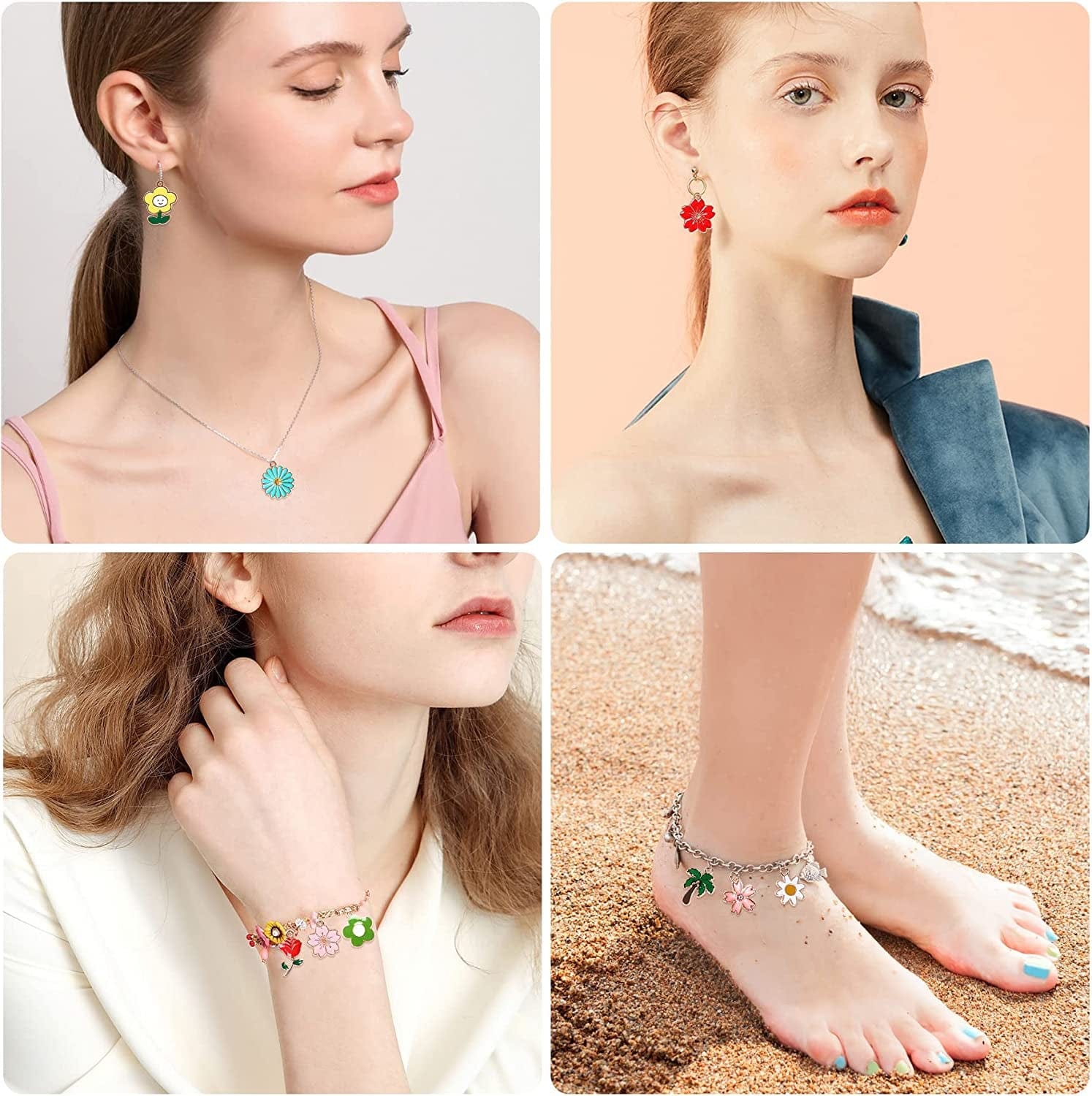 120 Pcs Gifts for Women Mom Floral Themed Flower Charms for Jewelry Making, Assorted Gold Enamel Charm Pendants for DIY Necklace Bracelet Making Supplies