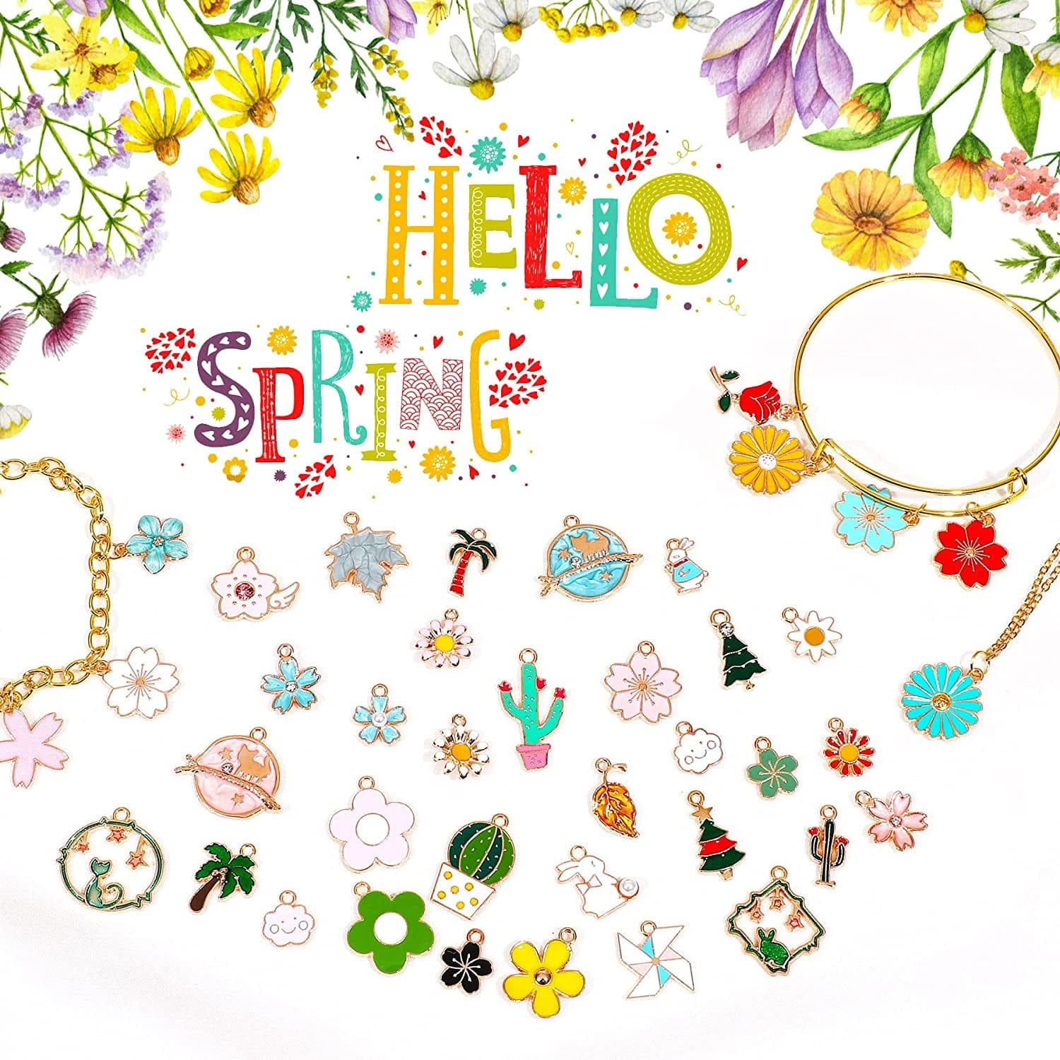 120 Pcs Gifts for Women Mom Floral Themed Flower Charms for Jewelry Making, Assorted Gold Enamel Charm Pendants for DIY Necklace Bracelet Making Supplies